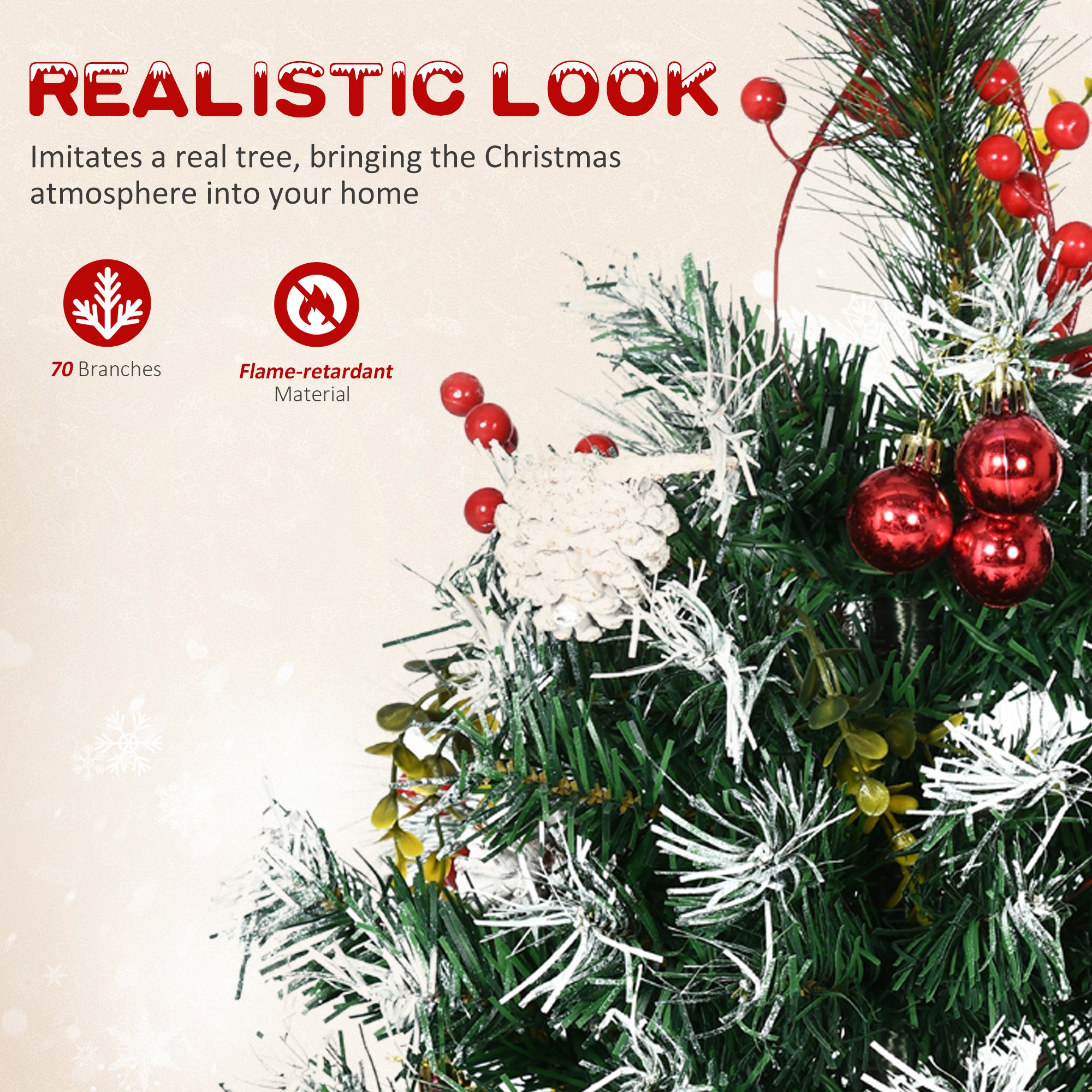 2.5 Ft/30" 2 Pack Outdoor Entryway Pre-Lit Artificial Christmas Tree Cordless with 70 Branches, Warm White LED lights, Red Berries, Pine Cones, Balls, Green