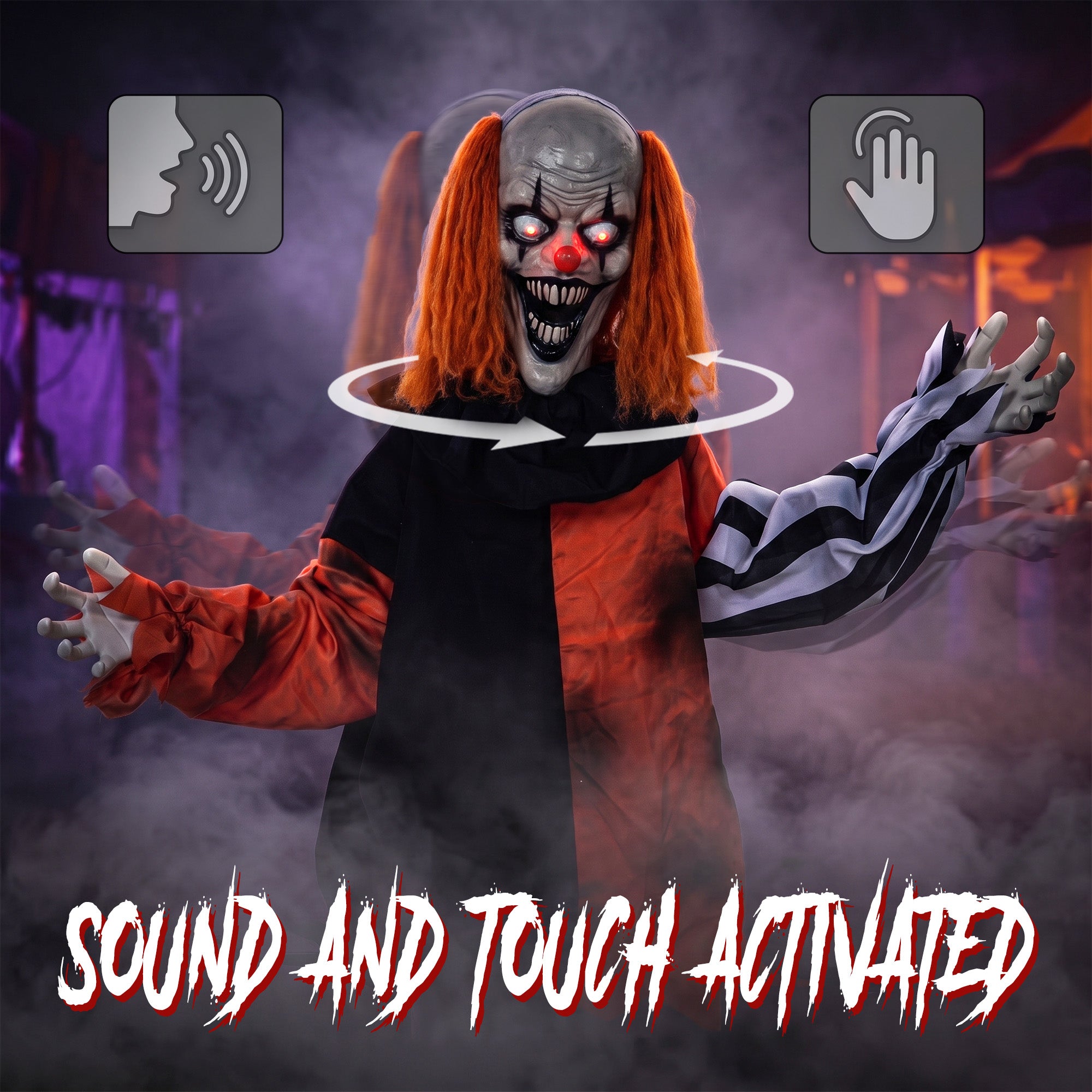 85cm Animated Halloween Face Changing Clown Animatronic, Half Body Standing Joker with Cackling Laughs and Sound, Glowing Eyes, Sound/Touch Activated, Holiday Decor for Indoor, Covered Outdoor