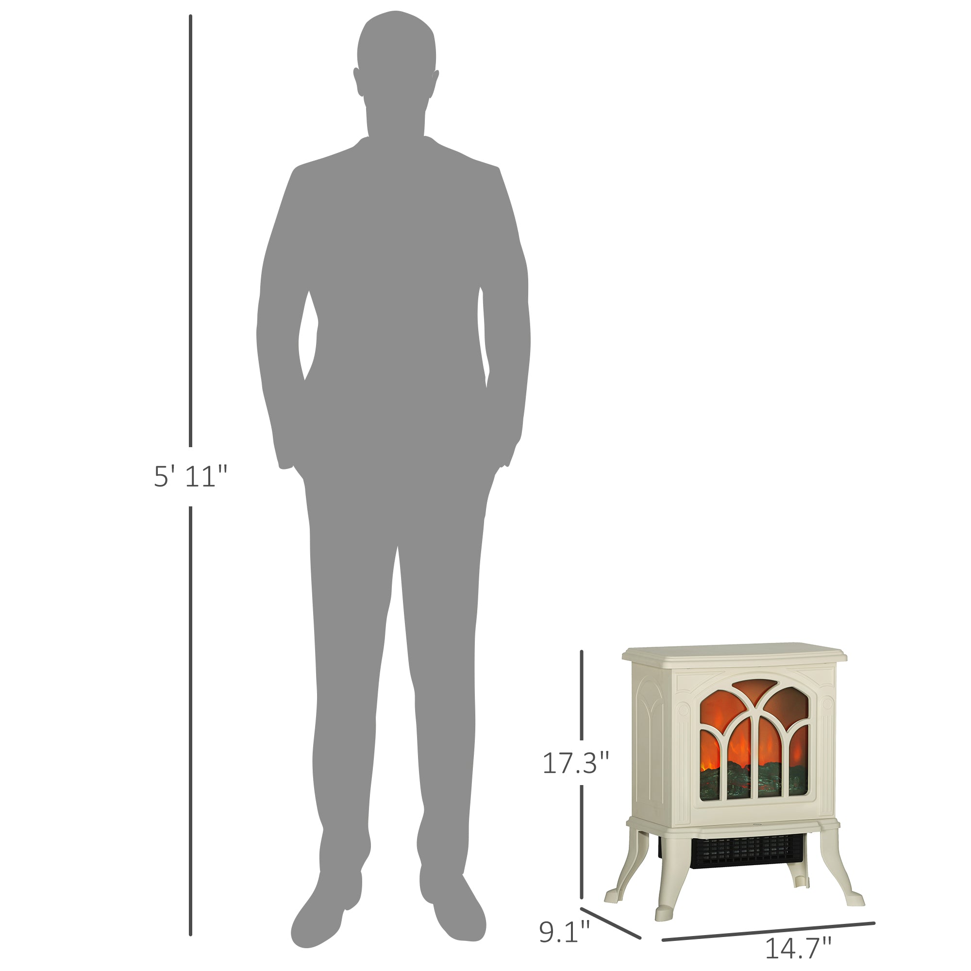 30" Freestanding Electric Fireplace Heater with Flame Effect Effect, 750W/1500W, Beige