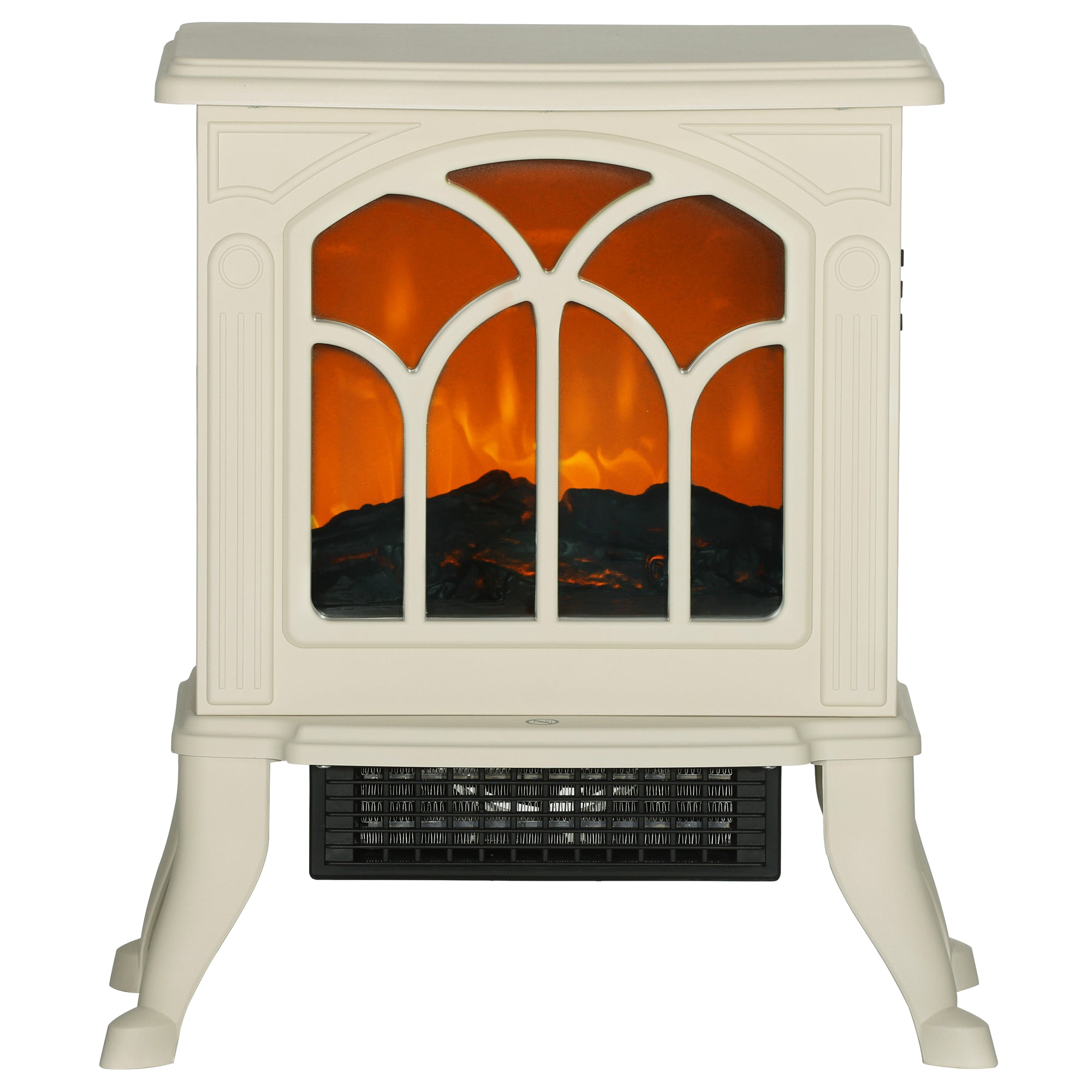 30" Freestanding Electric Fireplace Heater with Flame Effect Effect, 750W/1500W, Beige