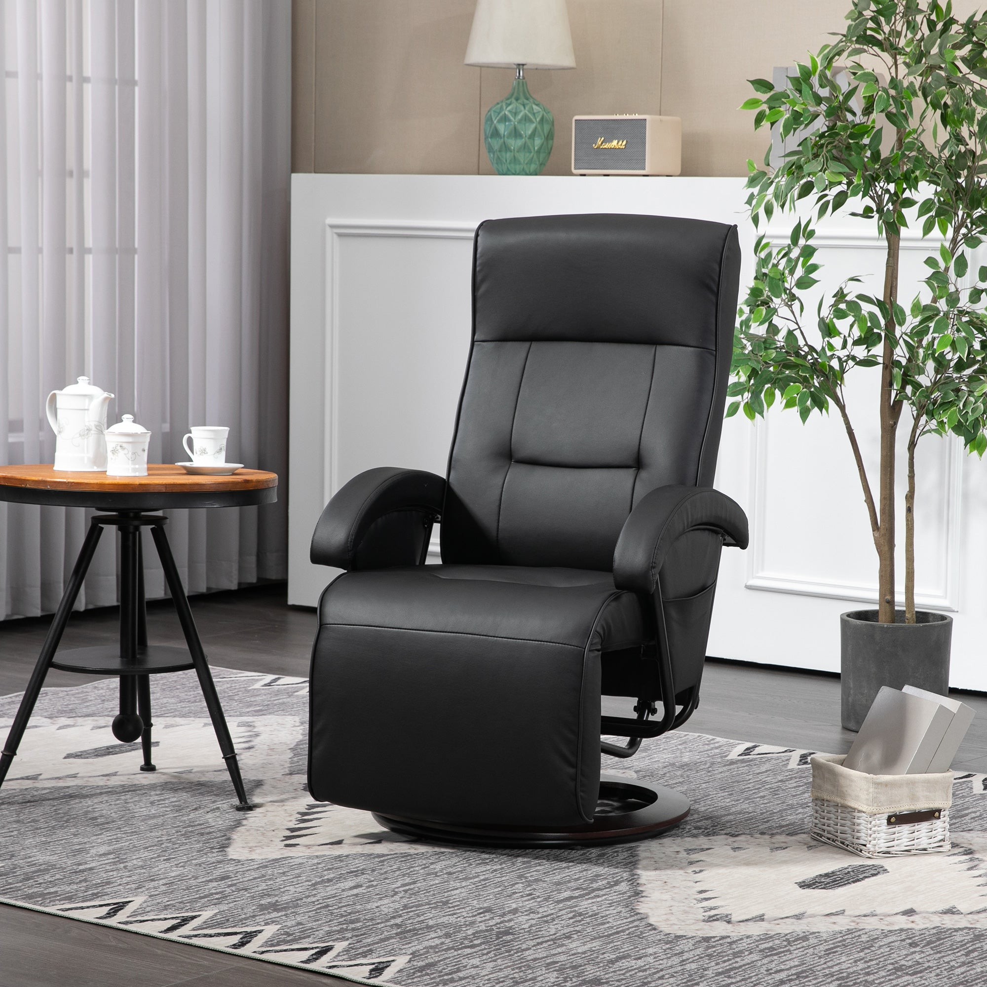 Swivel Recliner Chair with Footrest and Armrest, Black