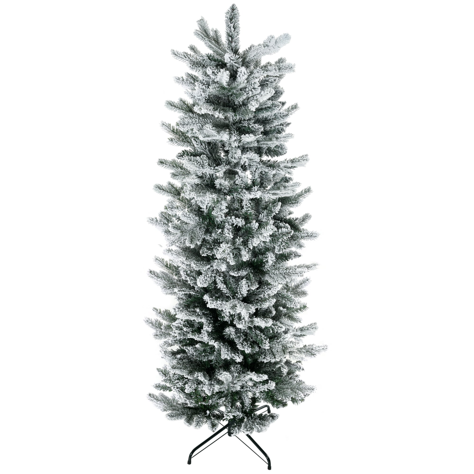 6ft Tall Flocked Artificial Christmas Tree Holiday Décor with 477 Snow Branches, Auto Open, Steel Base, Green