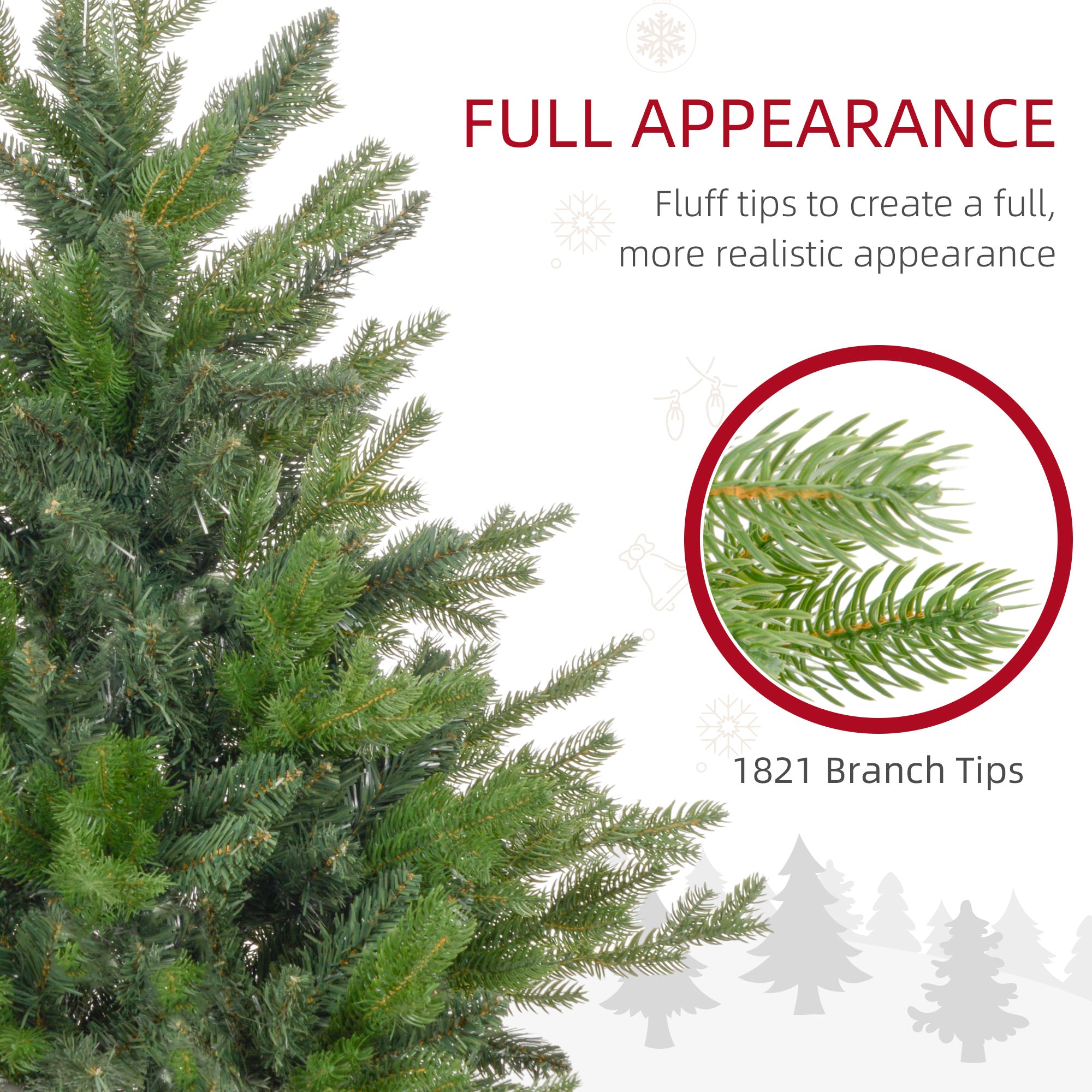 6ft Artificial Christmas Tree with 1821 Tips, Metal Base, Realistic Hinged Xmas Tree for Home Office, Green