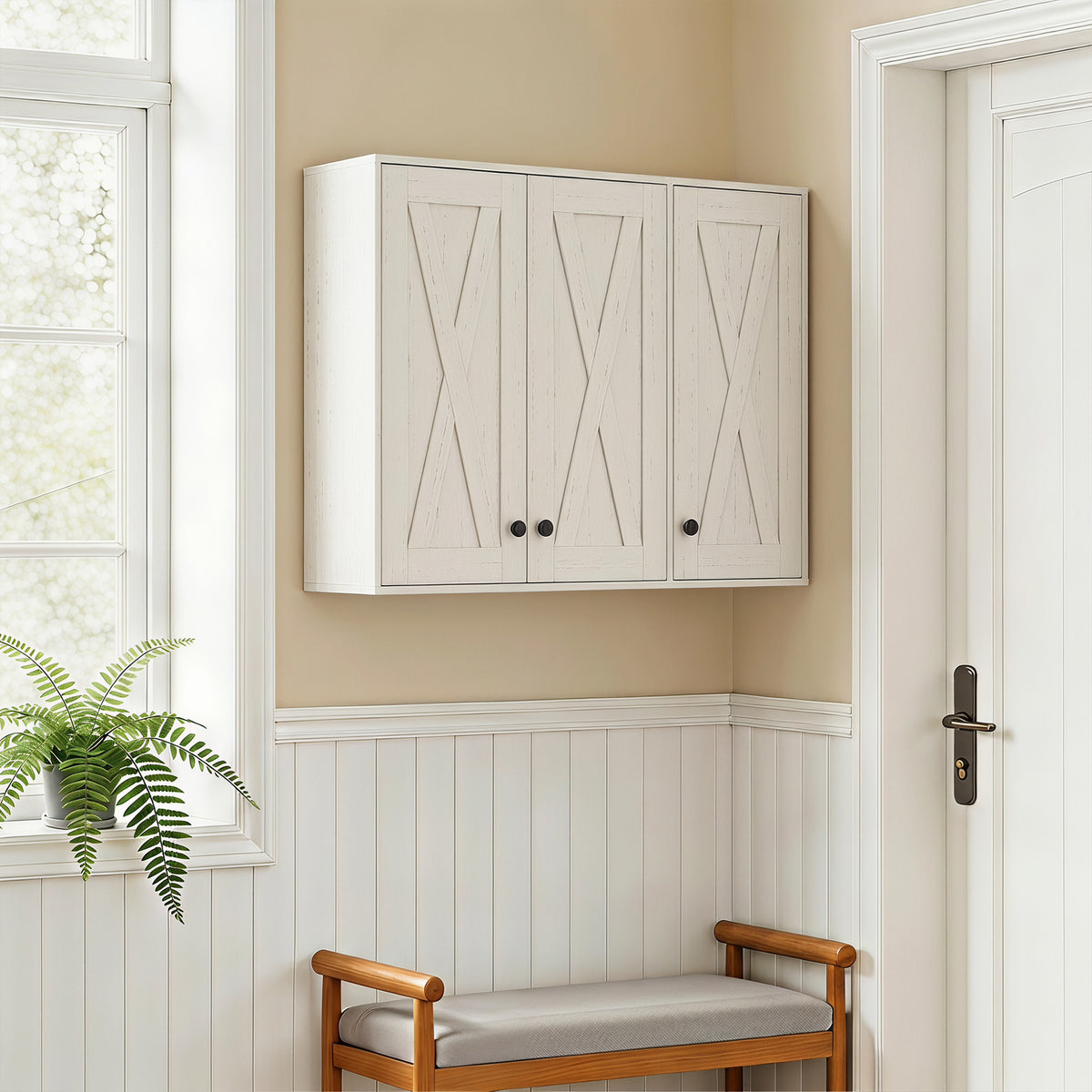 Bathroom Wall Cabinet, Modern Medicine Cabinet Wall Mounted, Over The Toilet Space Saver with 3 Doors Storage and Adjustable Shelves for Toilet Bathroom Restroom, White