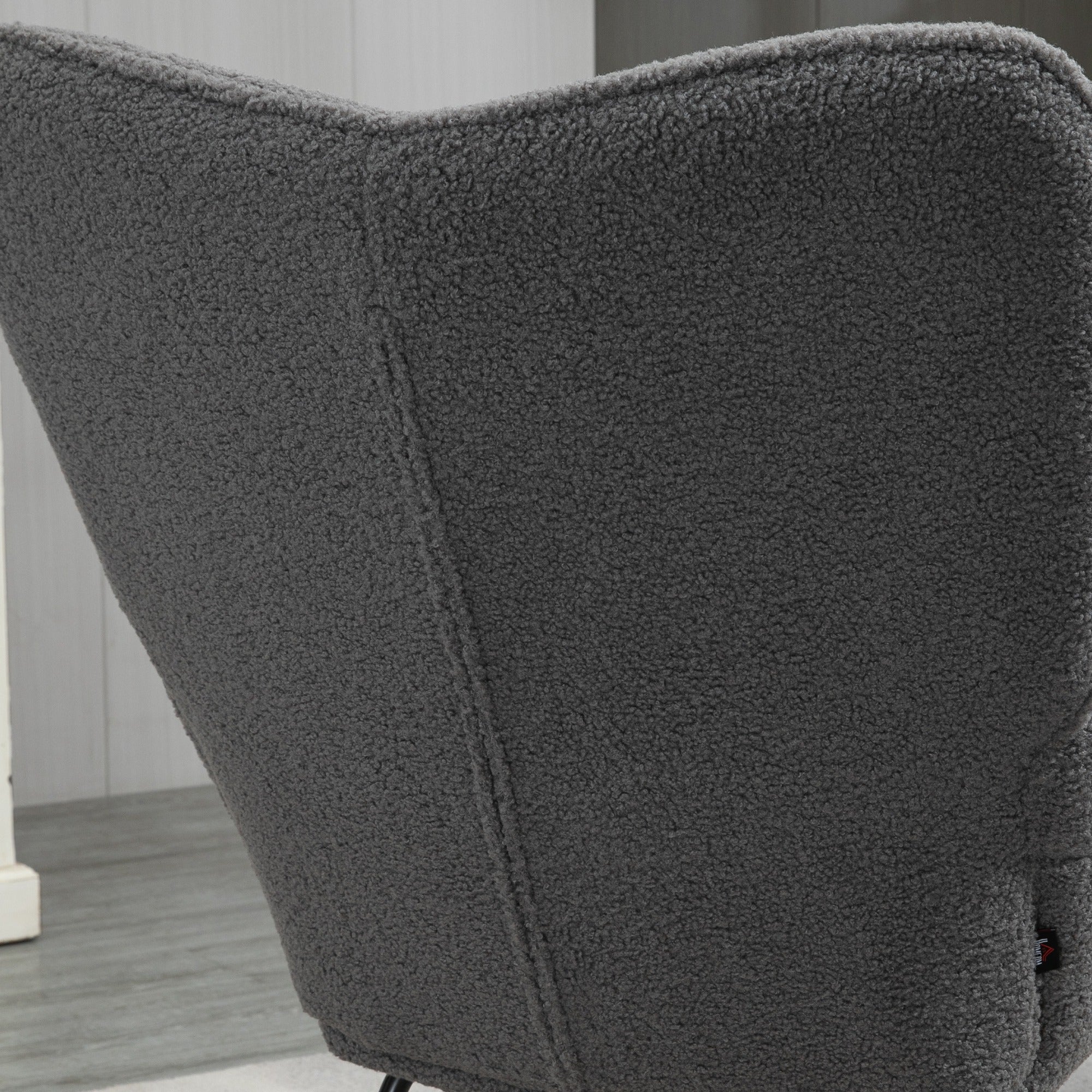 HOMCOM Wingback Rocking Chair with Wooden Base, Fleece Glider Rocker for Nursing, Modern Armchair - Dark Grey