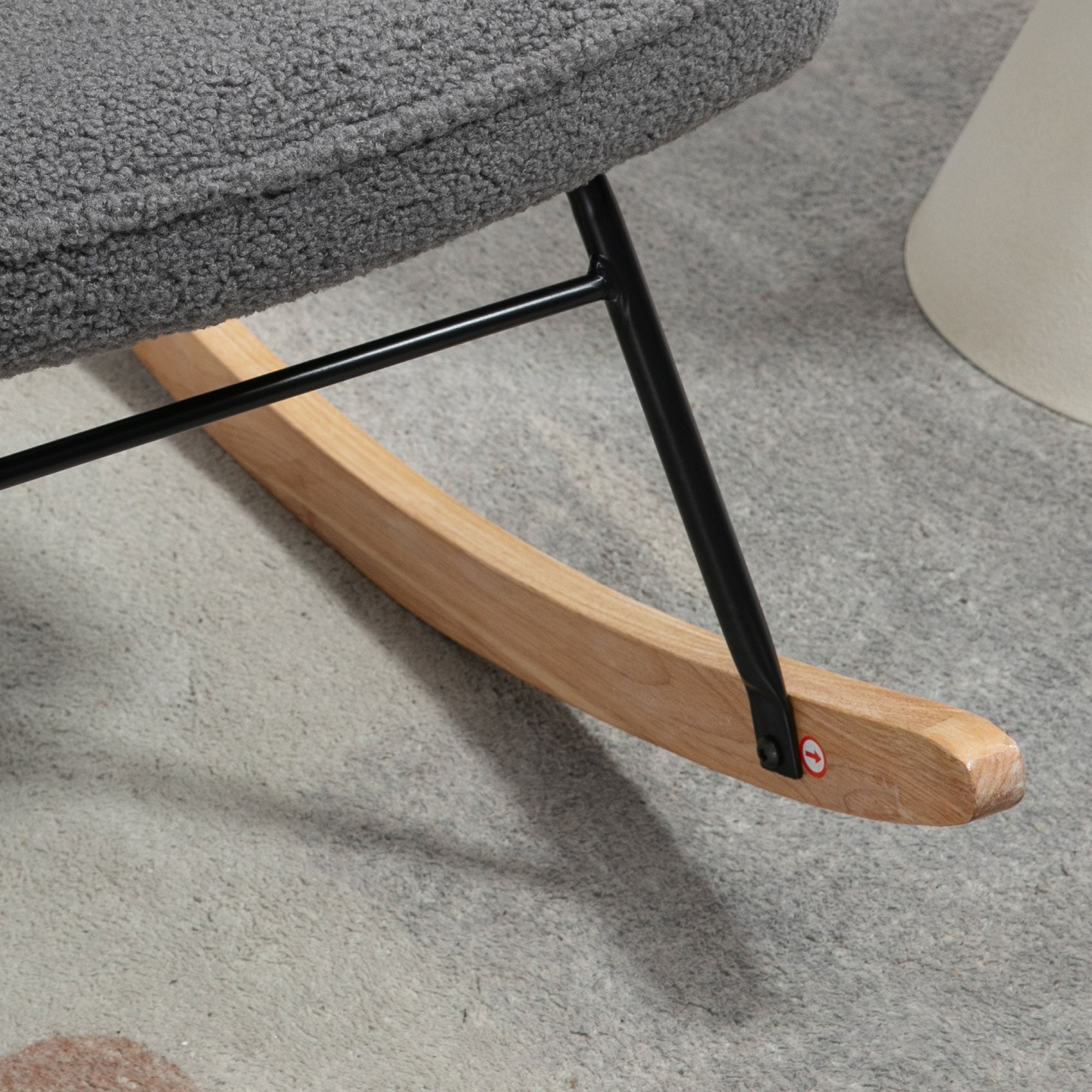 HOMCOM Wingback Rocking Chair with Wooden Base, Fleece Glider Rocker for Nursing, Modern Armchair - Dark Grey