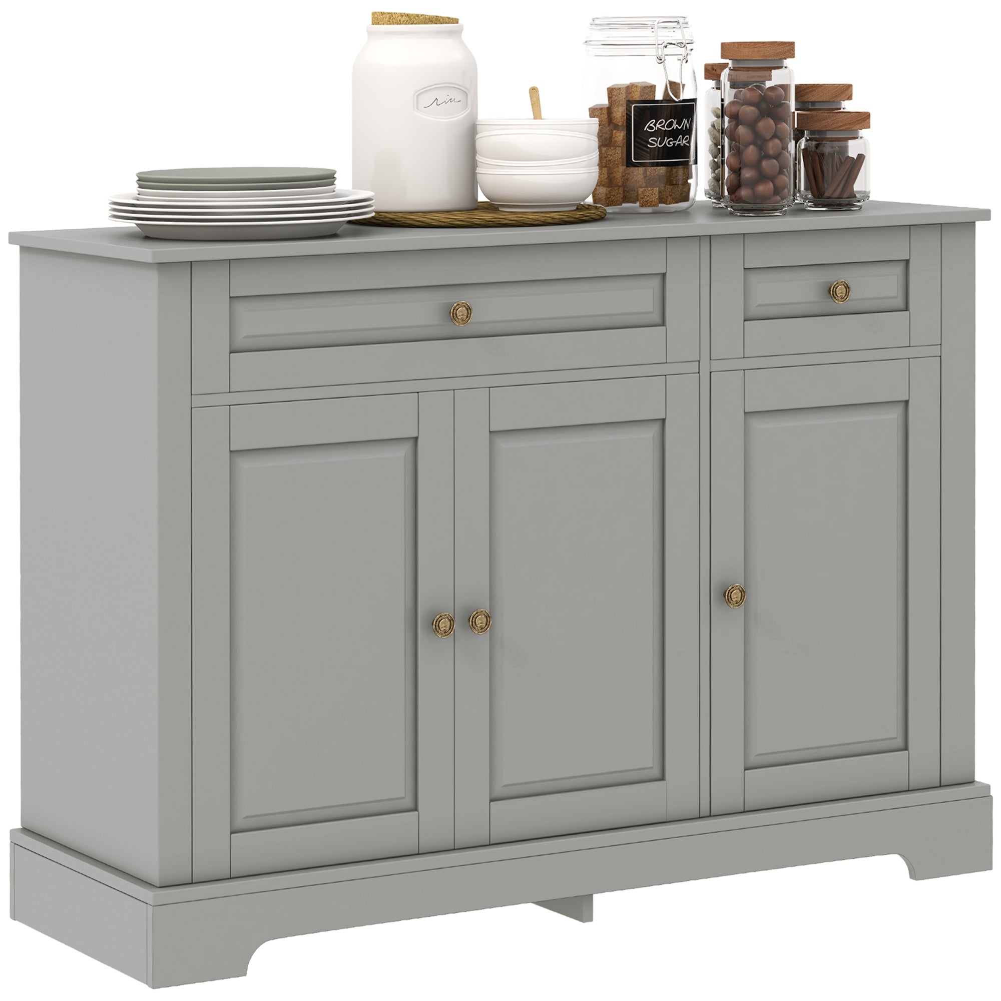 Kitchen Sideboard Buffet Cabinet with 2 Drawers and Adjustable Shelves, Gray