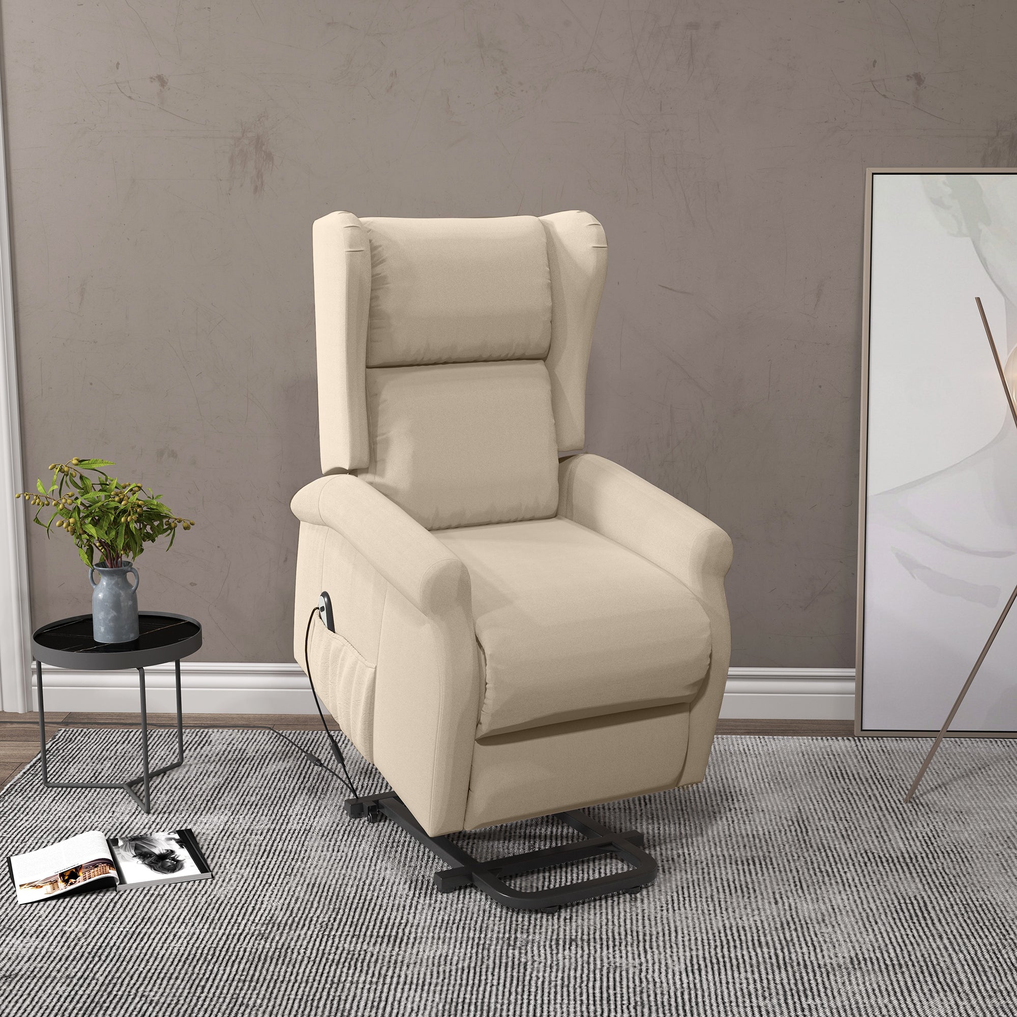 HOMCOM Power Lift Recliner Armchair, Electric Lift Chair for Elderly, Fabric Riser and Reclining Chair with Remote Control, Side Pockets, Extended Footrest, for Living Room, Beige