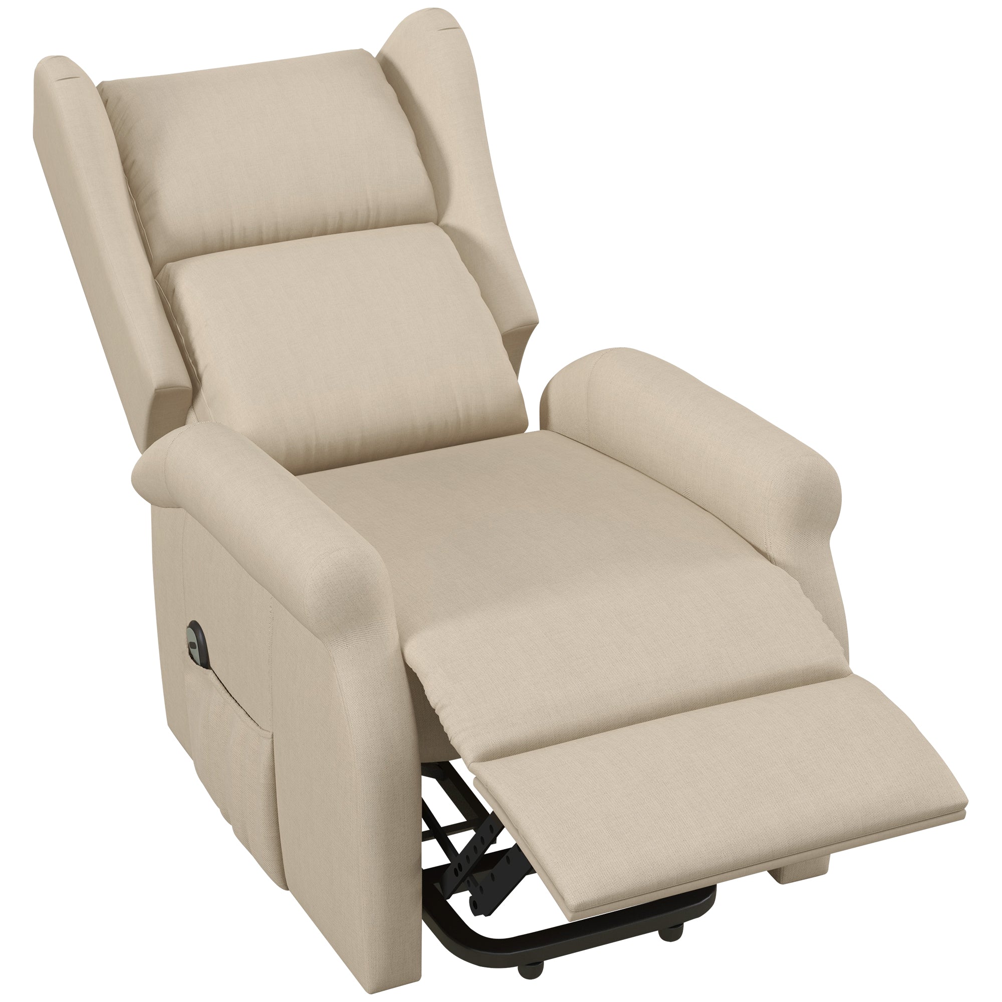 HOMCOM Power Lift Recliner Armchair, Electric Lift Chair for Elderly, Fabric Riser and Reclining Chair with Remote Control, Side Pockets, Extended Footrest, for Living Room, Beige
