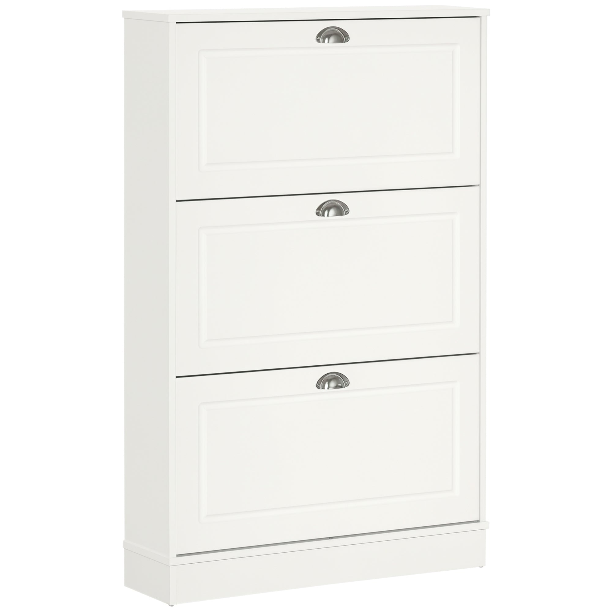 Shoe Cabinet with 3 Flip Drawers, Modern Narrow Shoe Storage Cabinet with Countertop, Entryway Shoe Storage Unit for 12 Pairs of Shoes for Hallway, White