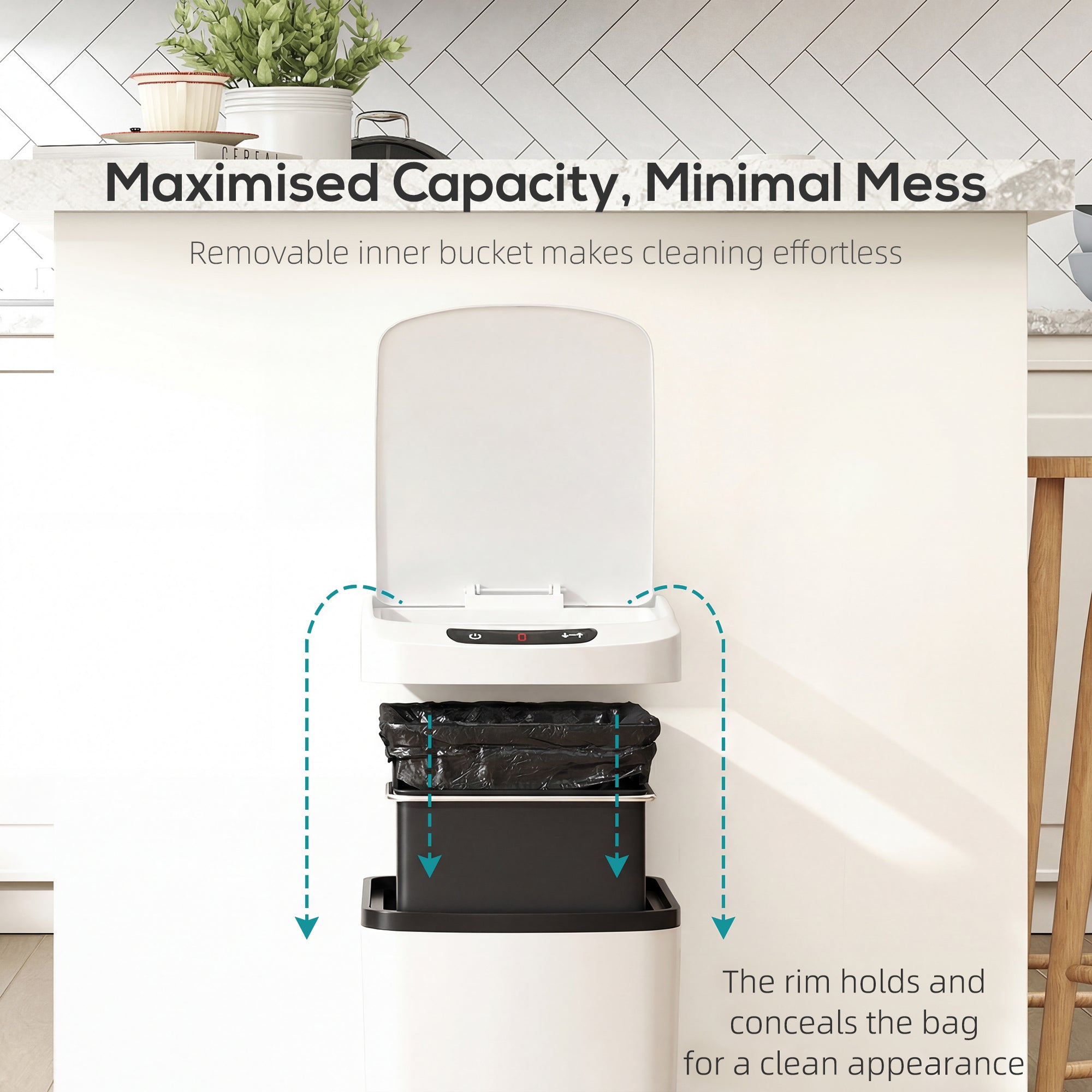 12L Sensor Bin, Automatic Touchless Motion Sensor Kitchen Bin, Compact Trash Can with Fingerprint Resistant Stainless Steel for Hygienic Gyms, Home Office Use, White