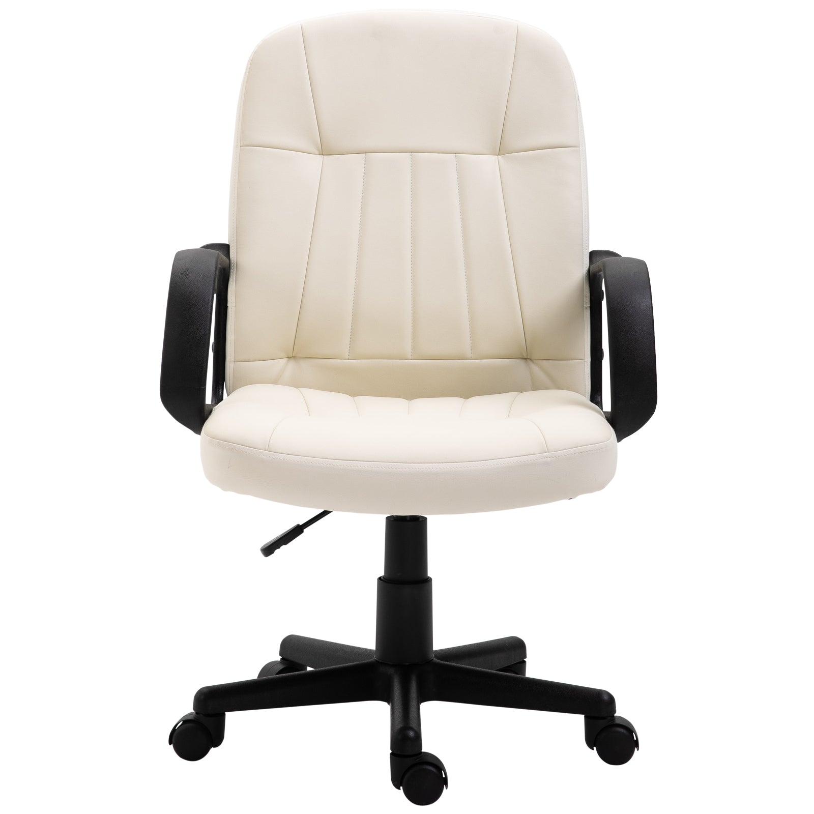 HOMCOM Swivel Executive Office Chair Home Mid Back PU Leather Computer Desk Chair for Adults with Arm, Wheels, Cream