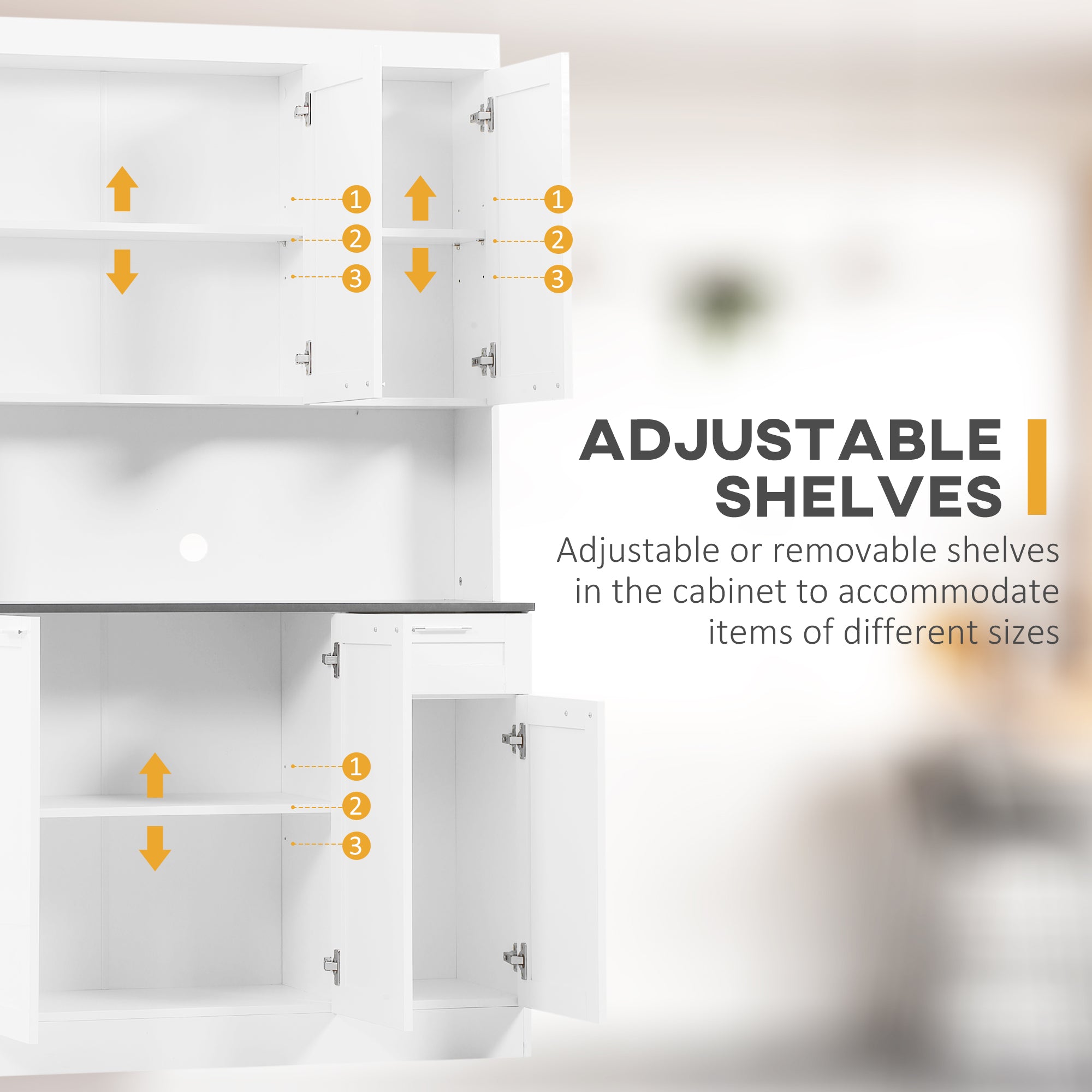 HOMCOM Pantry Storage Cabinet, Kitchen Hutch with Microwave Oven Countertop, Drawer, Adjustable Shelves, Cable Management, High Gloss White