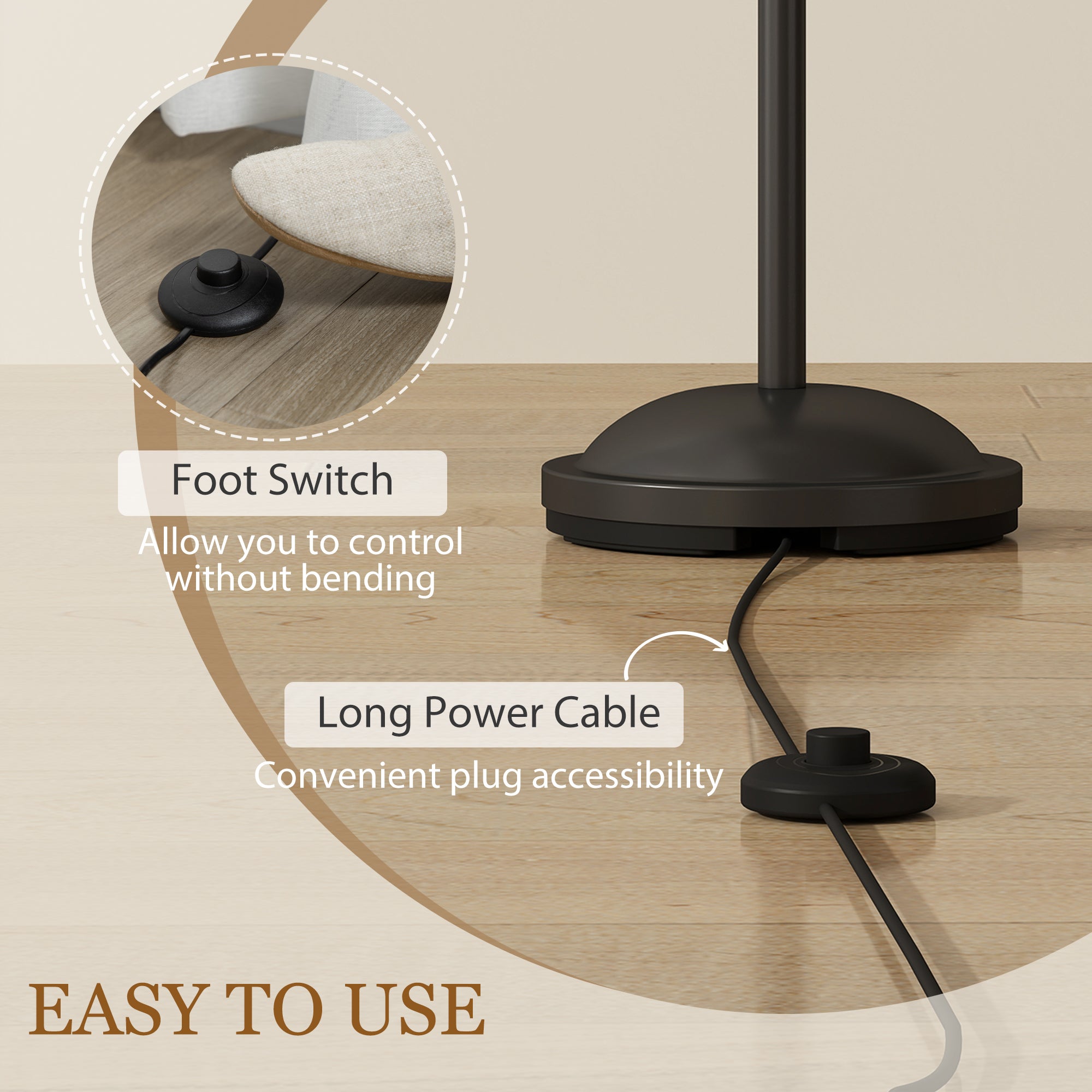 3-Light Upright Floor Lamps for Living Room, Modern Standing Lamp for Bedroom with Steel Base, Bulb not Included, Black