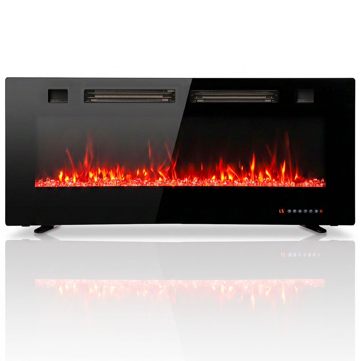 42" Electric Fireplace Insert, Ultra-Thin Recessed, Wall Mounted and Freestanding Fireplace w/ Flame Effect, Adjustable Brightness, Crystal Stone, Remote, 750W/1500W, Black