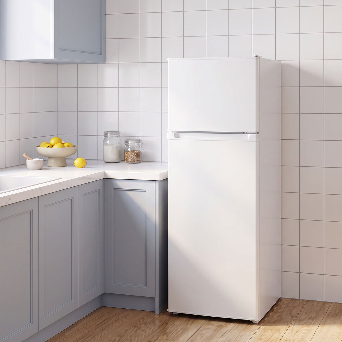 7.7 Cu. Ft. Mini Fridge with Freezer, Double Door Compact Refrigerator with Adjustable Thermostat, Reversible Door, Removable Glass Shelves, Small Refrigerator for Bedroom, Office, Dorm