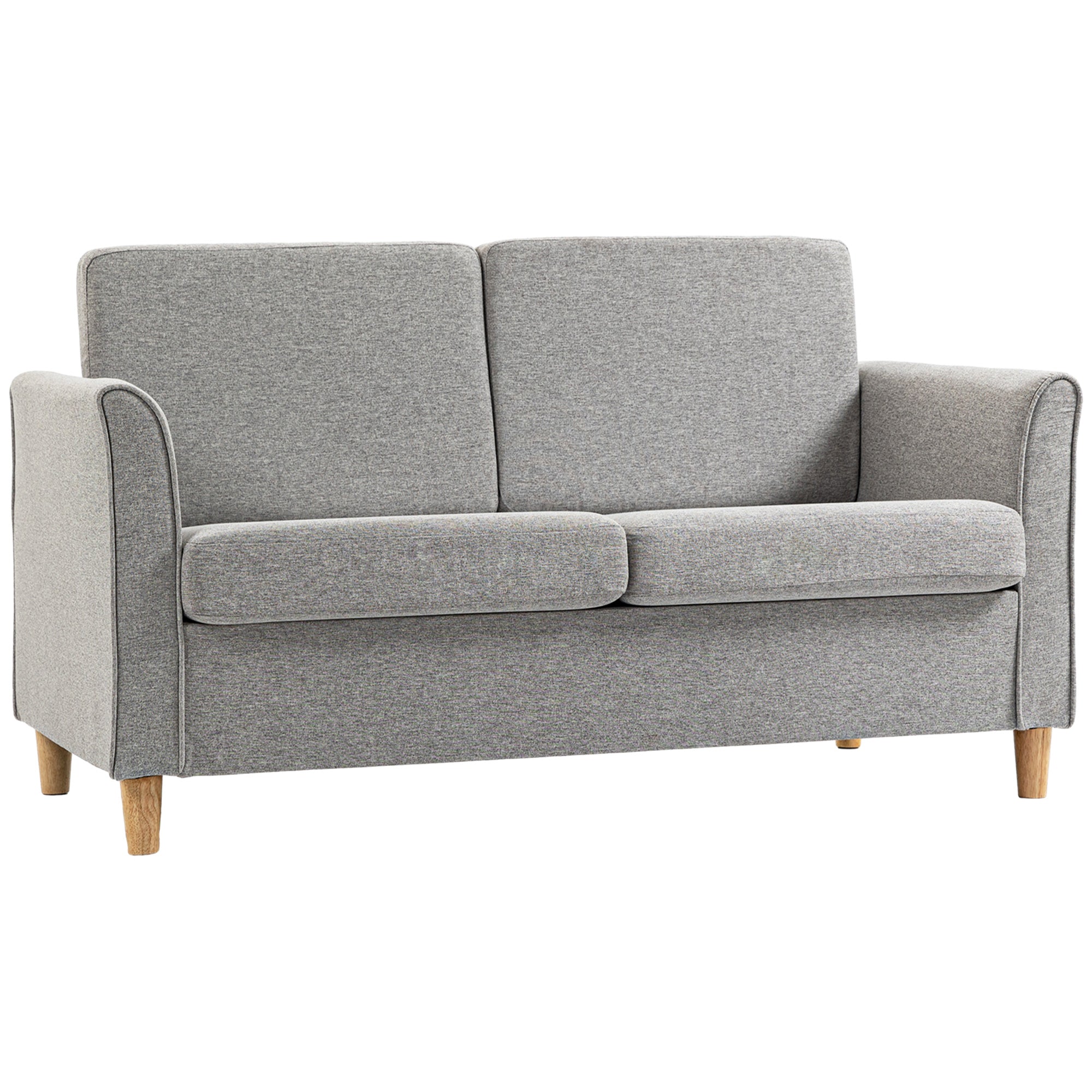 HOMCOM 2 Seater Sofa, Compact Loveseat, Fabric Couch with Wood Legs and Armrest, for Living Room and Home Office Light Grey