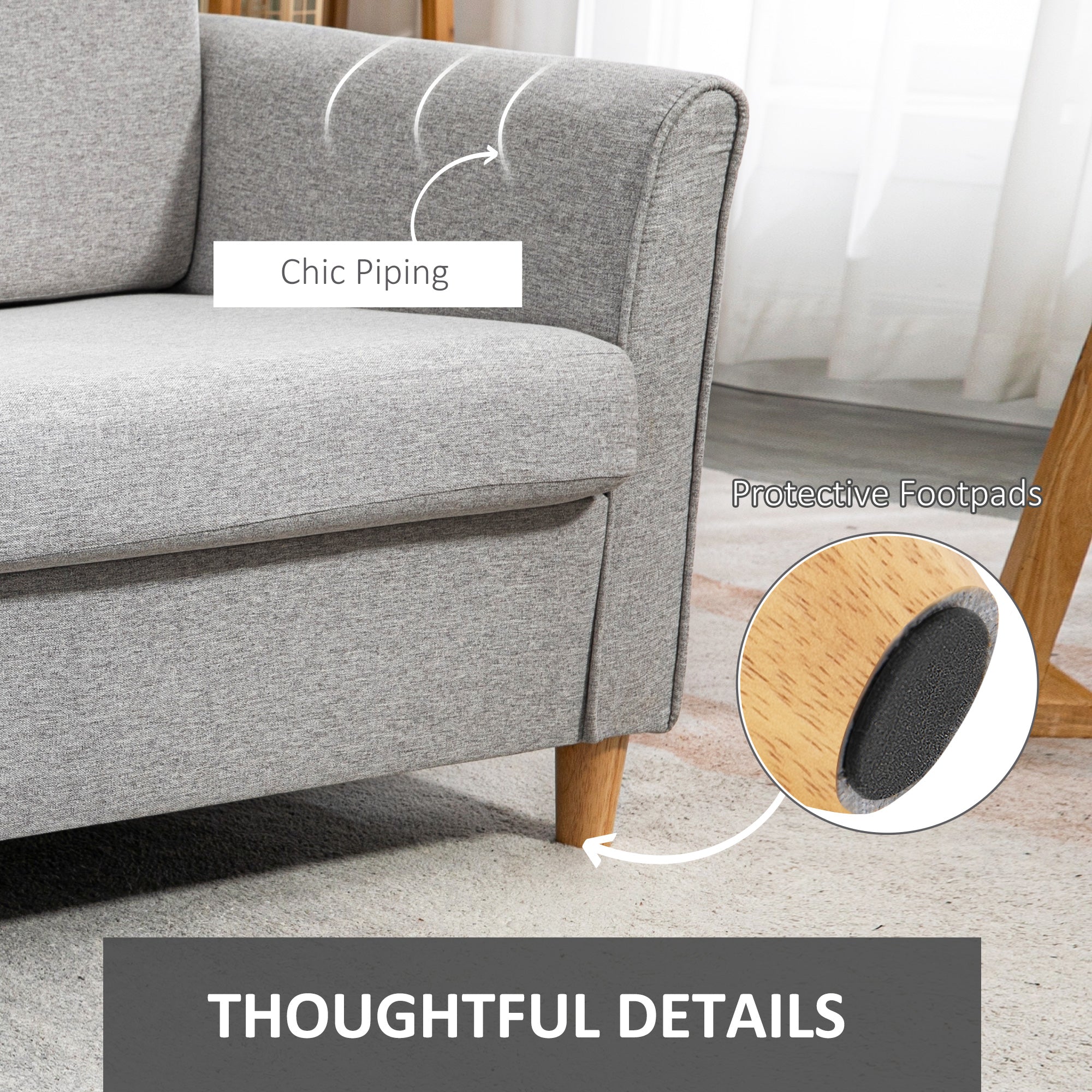 HOMCOM 2 Seater Sofa, Compact Loveseat, Fabric Couch with Wood Legs and Armrest, for Living Room and Home Office Light Grey