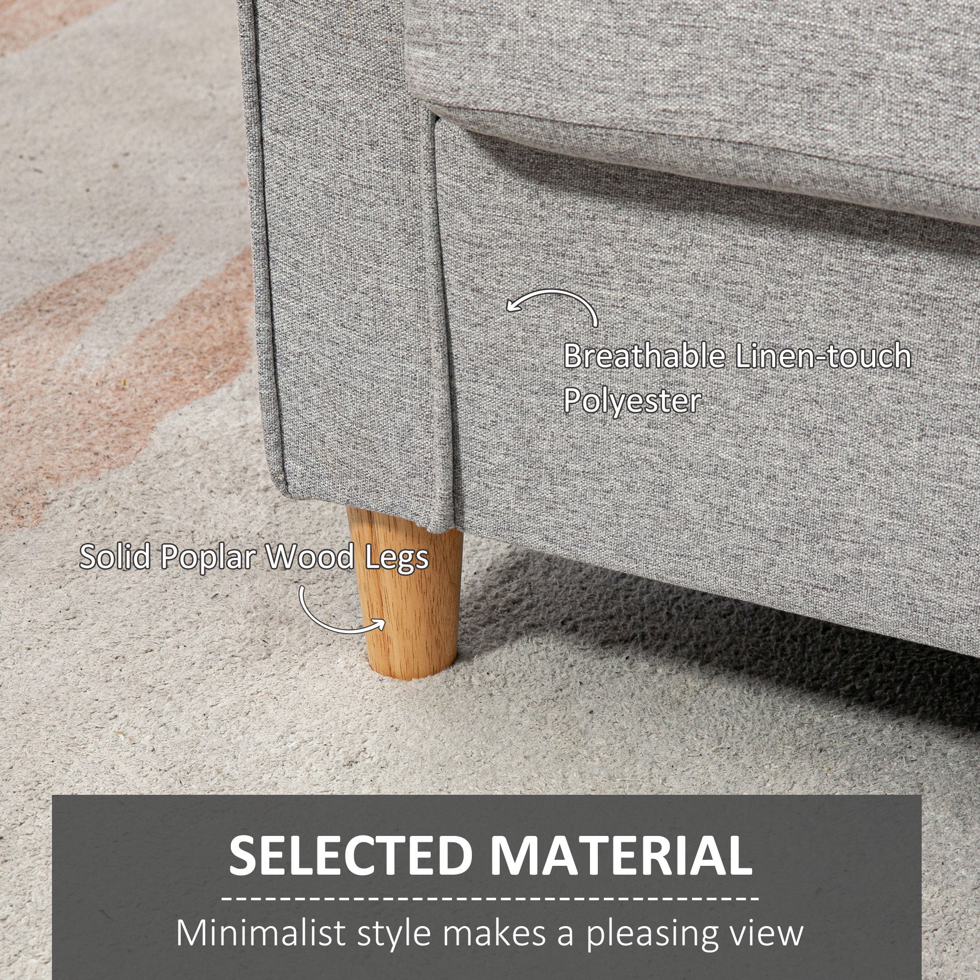 HOMCOM 2 Seater Sofa, Compact Loveseat, Fabric Couch with Wood Legs and Armrest, for Living Room and Home Office Light Grey