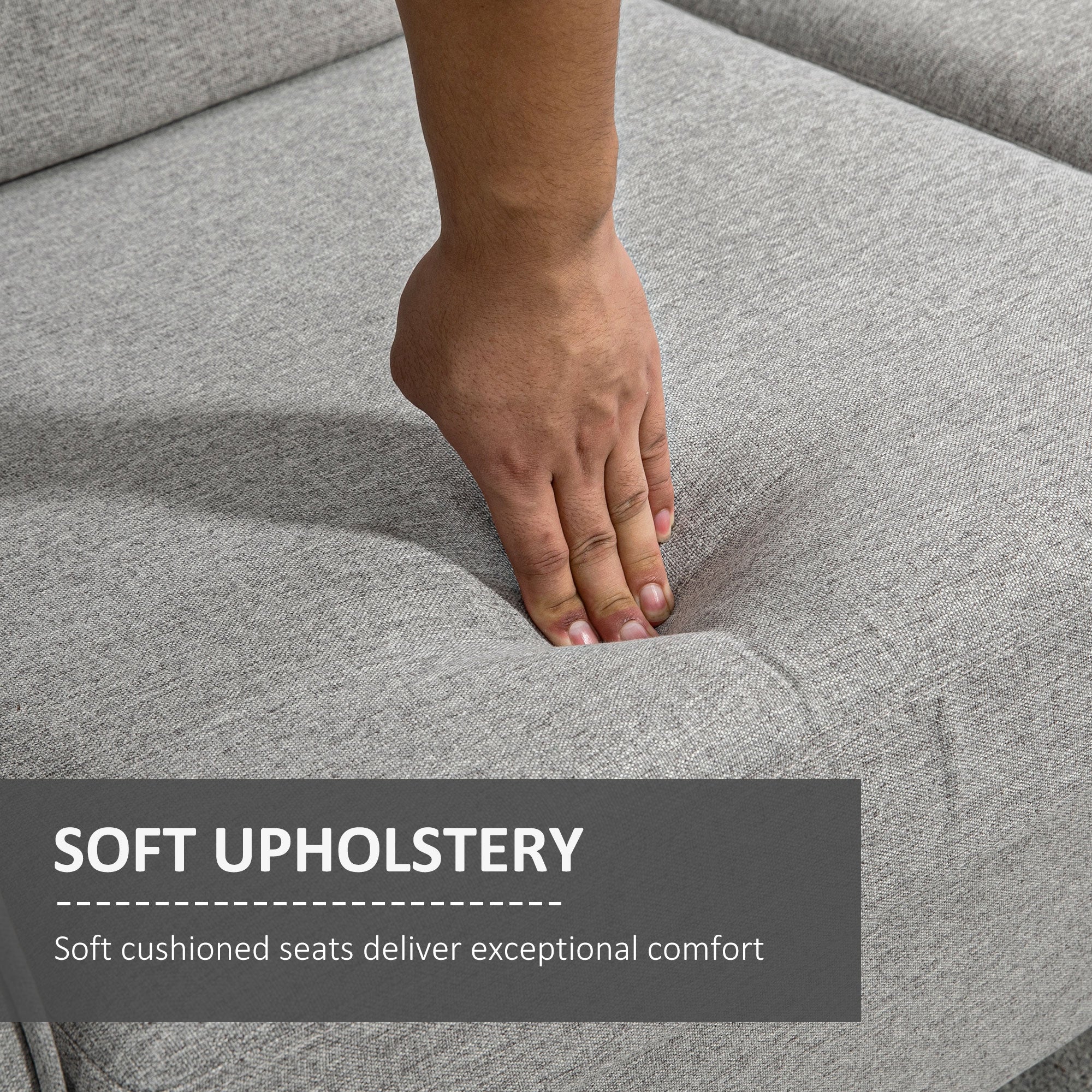 HOMCOM 2 Seater Sofa, Compact Loveseat, Fabric Couch with Wood Legs and Armrest, for Living Room and Home Office Light Grey