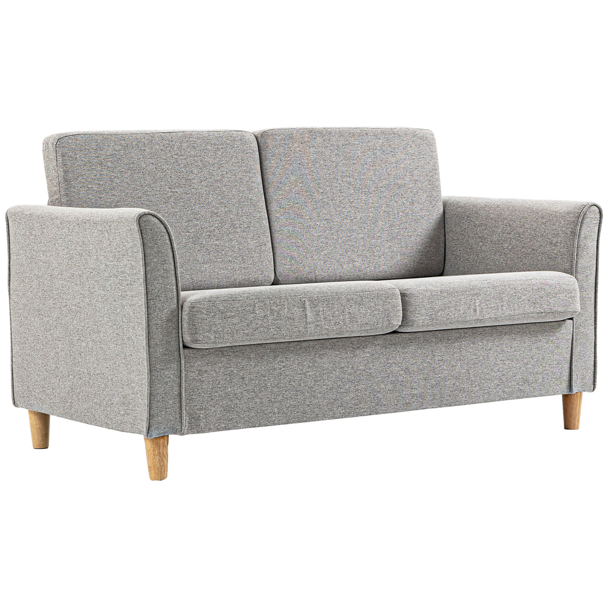 HOMCOM 2 Seater Sofa, Compact Loveseat, Fabric Couch with Wood Legs and Armrest, for Living Room and Home Office Light Grey