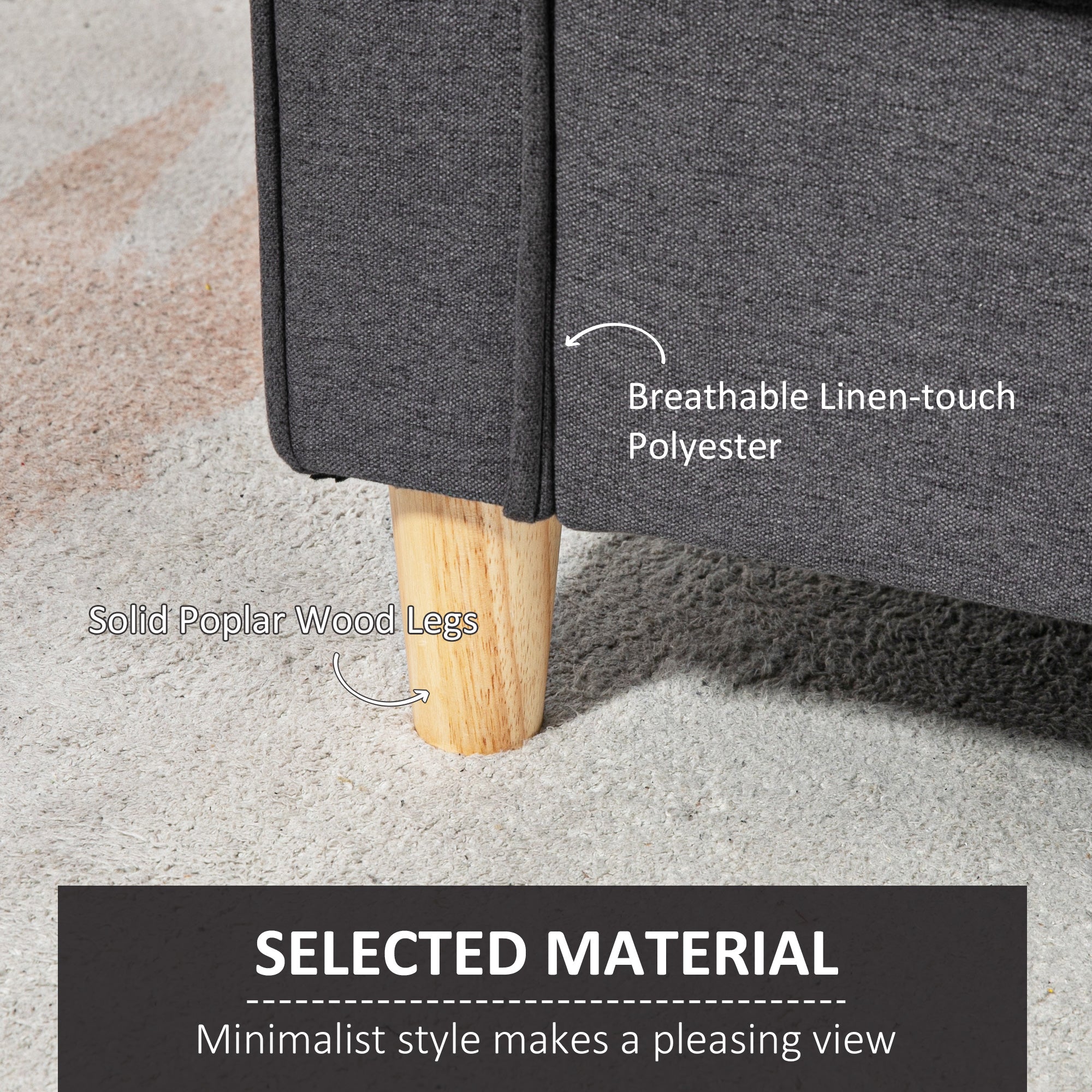 HOMCOM 2 Seater Sofa, Compact Loveseat, Fabric Couch with Wood Legs and Armrest, for Living Room and Home Office Dark Grey