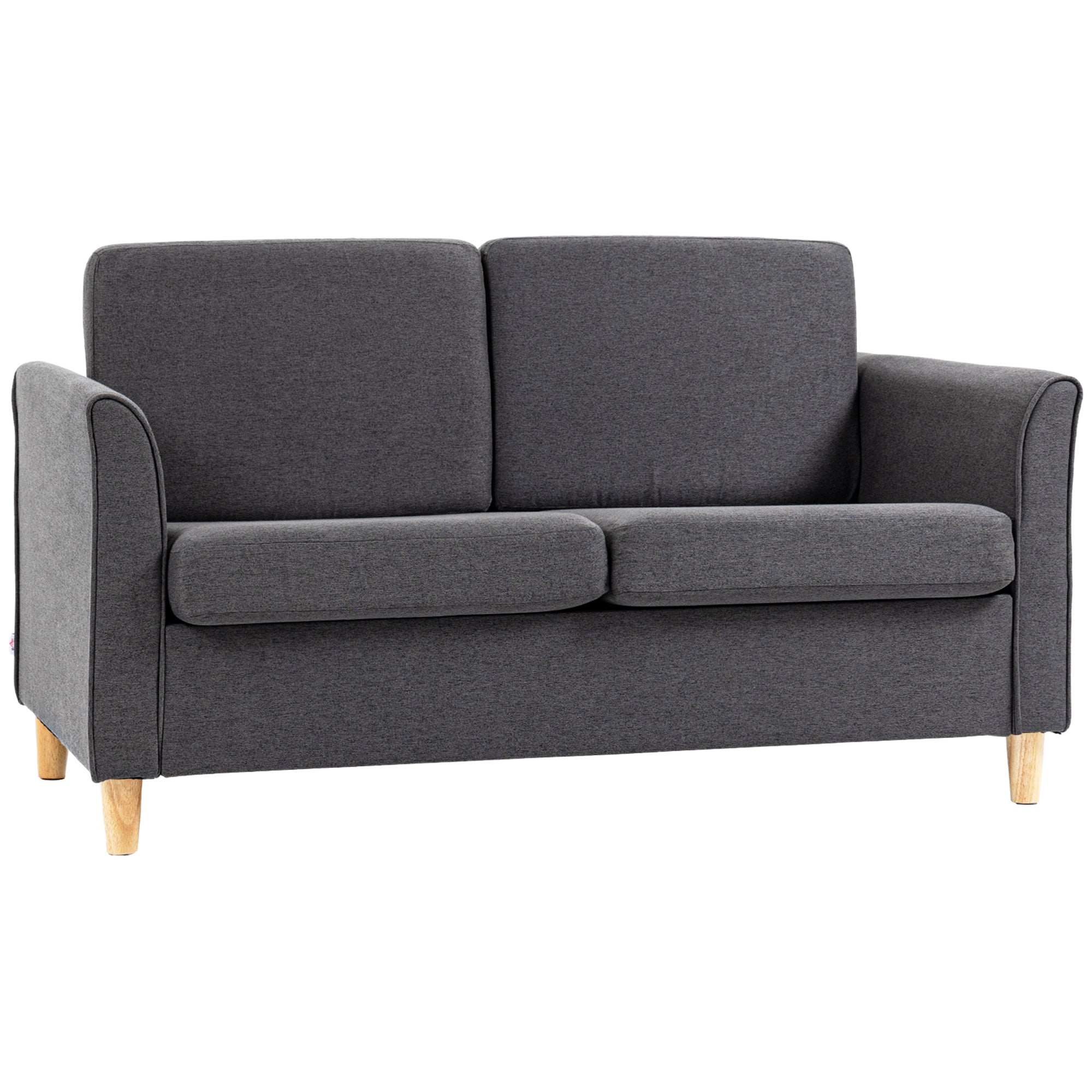 HOMCOM 2 Seater Sofa, Compact Loveseat, Fabric Couch with Wood Legs and Armrest, for Living Room and Home Office Dark Grey