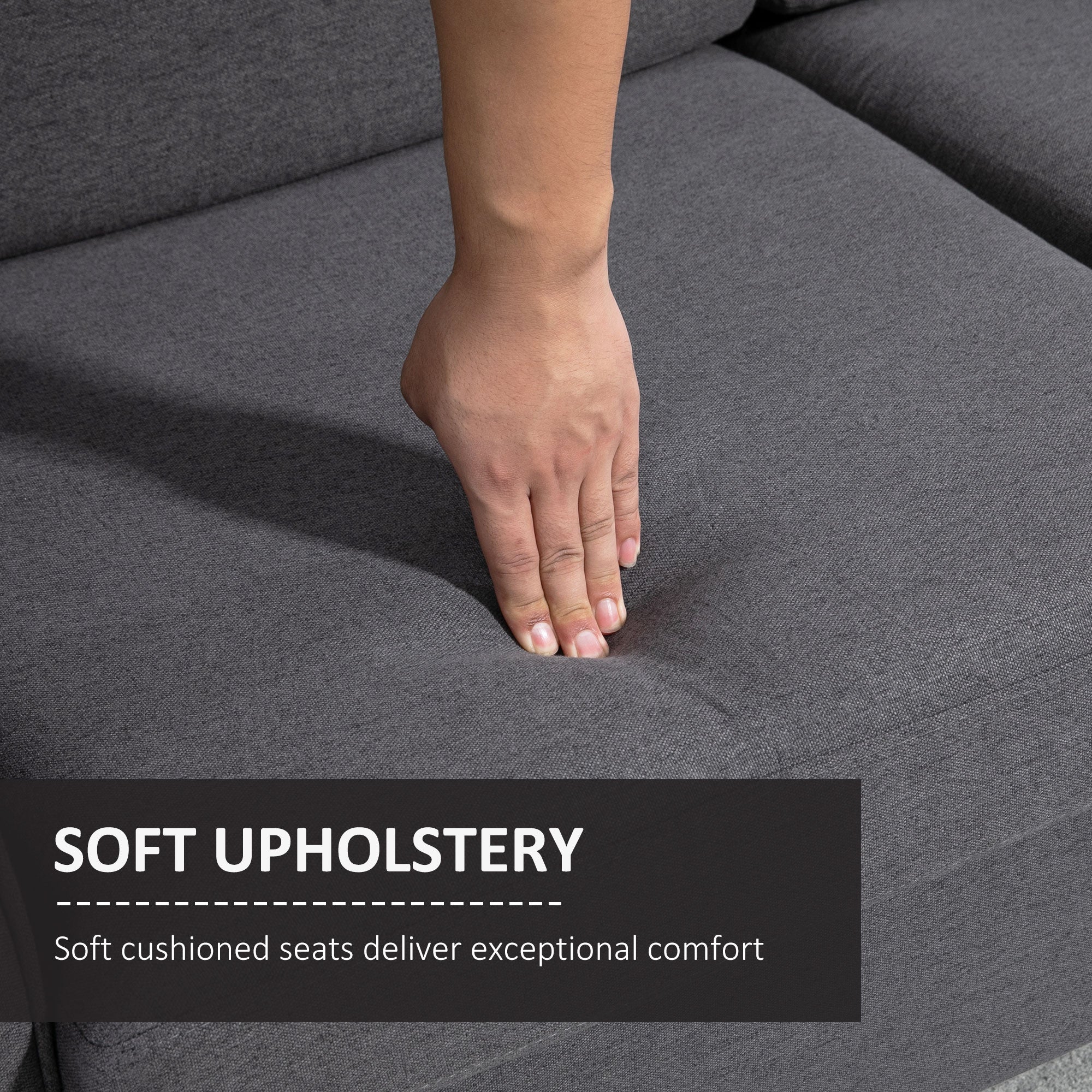 HOMCOM 2 Seater Sofa, Compact Loveseat, Fabric Couch with Wood Legs and Armrest, for Living Room and Home Office Dark Grey