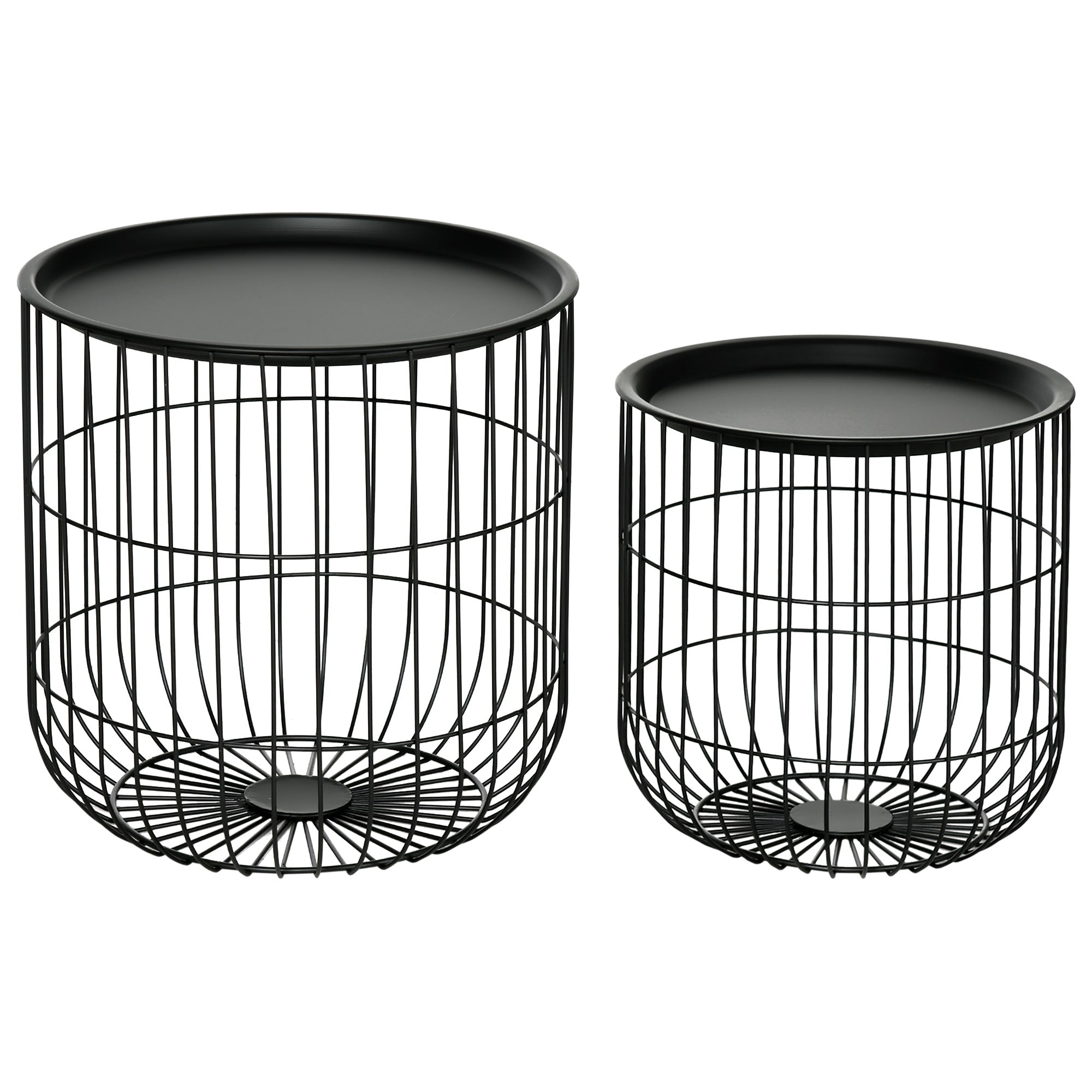Coffee Table Set Nest of Tables with Steel Wired Basket & Removable Top, Black