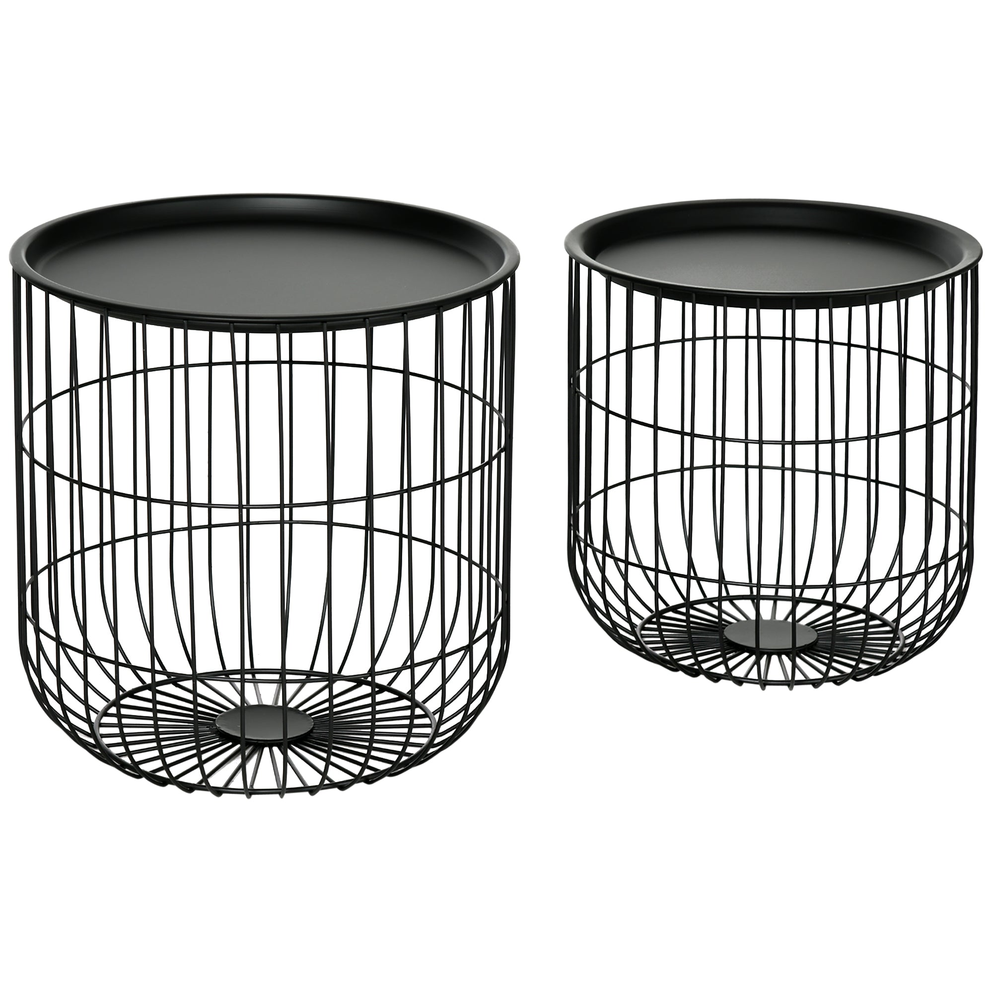 Coffee Table Set Nest of Tables with Steel Wired Basket & Removable Top, Black