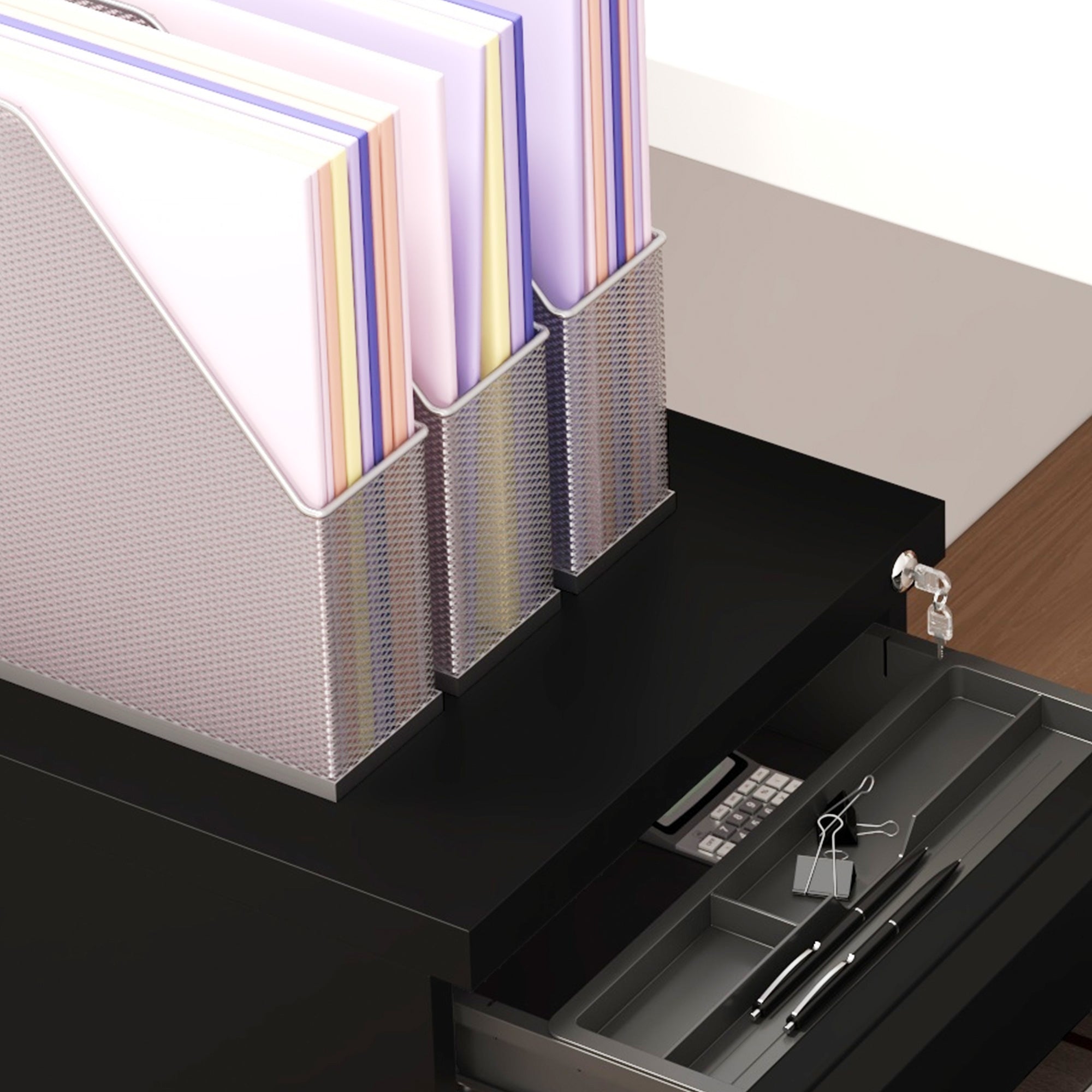 Vinsetto Mobile Vertical Filing Cabinet with Lock, 3-Drawer Steel File Cabinet with Adjustable Hanging Bar for Letter, A4 and Legal Size, Black