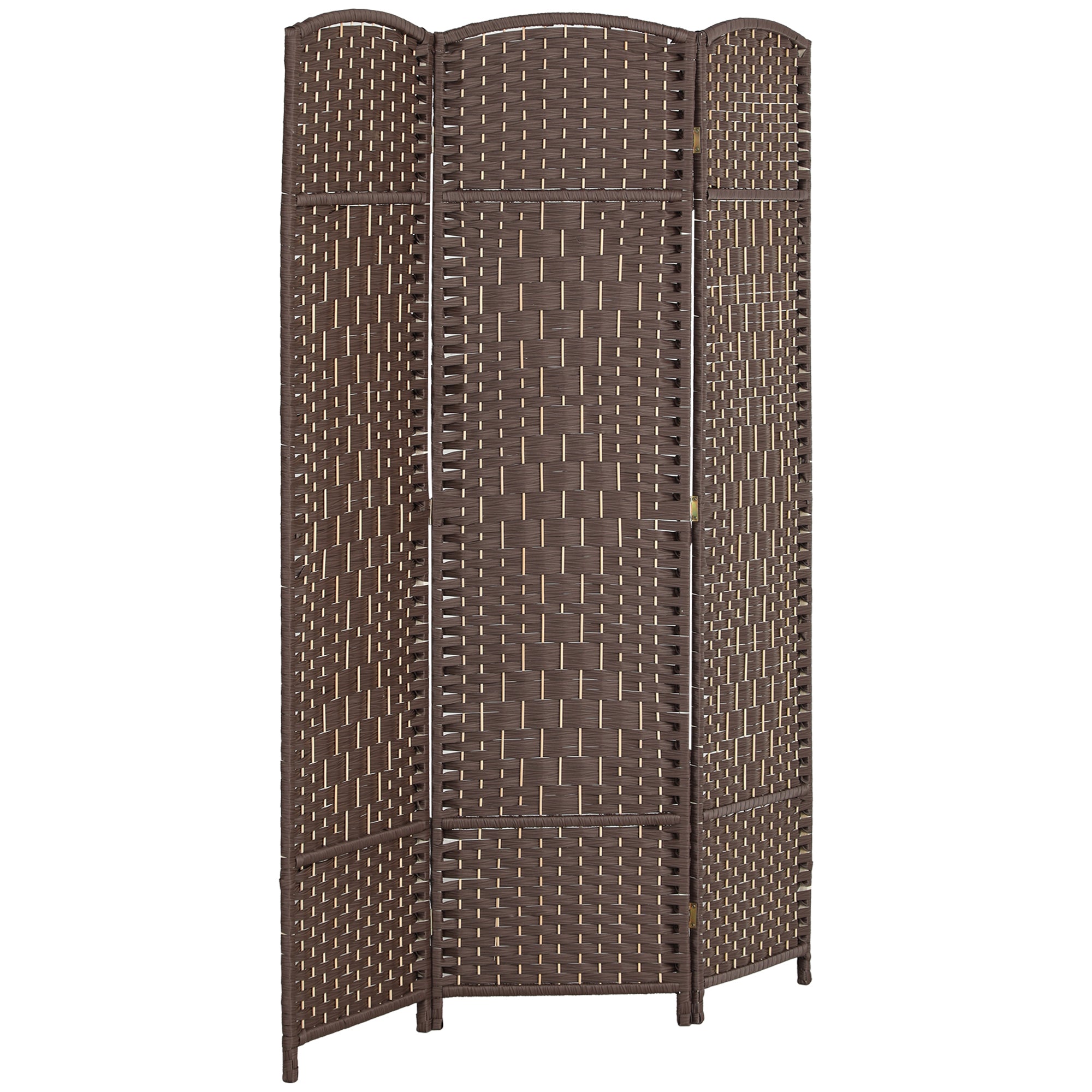 3 Panel 6' Tall Privacy Screen Freestanding Wood Partition, Brown