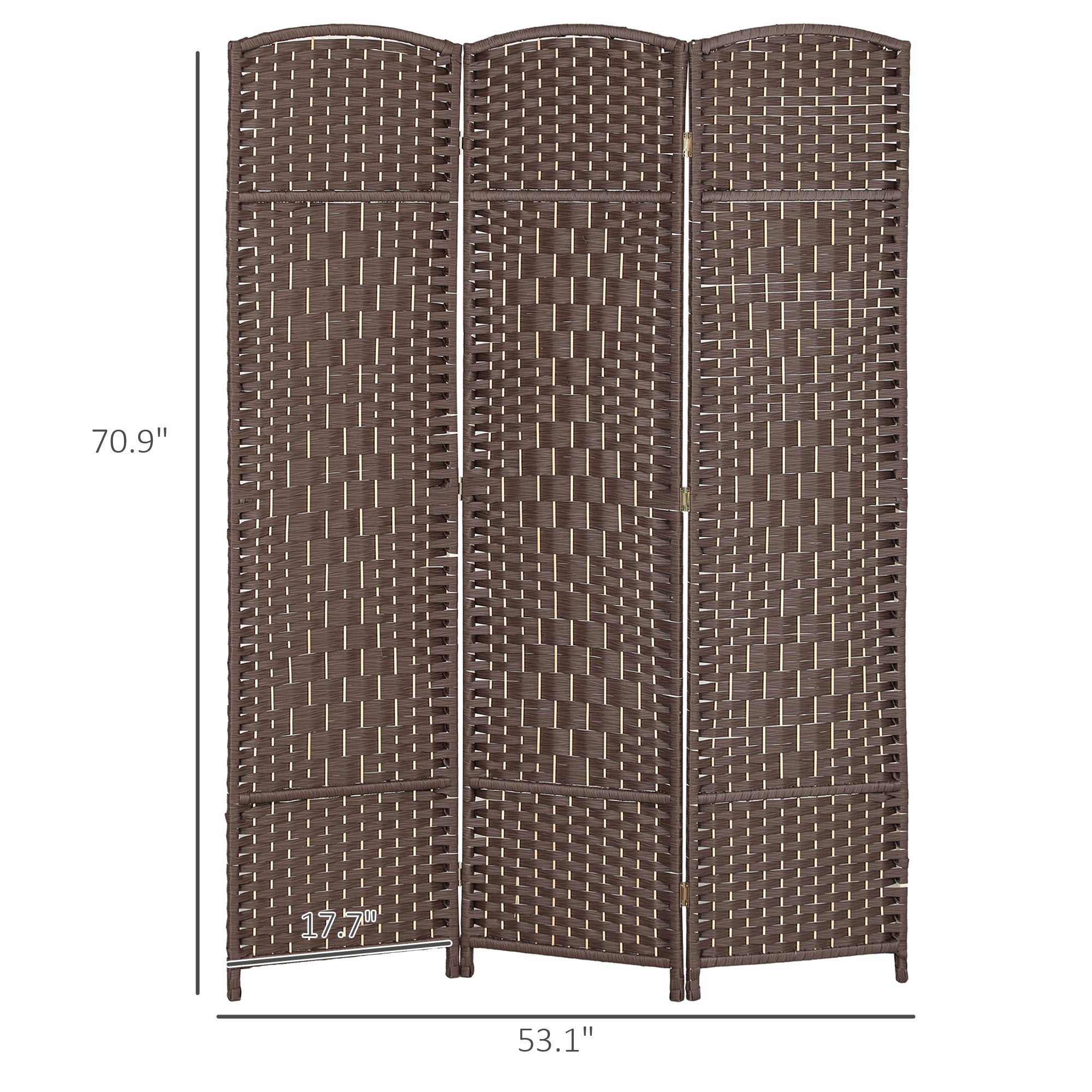 3 Panel 6' Tall Privacy Screen Freestanding Wood Partition, Brown - HOMCOM