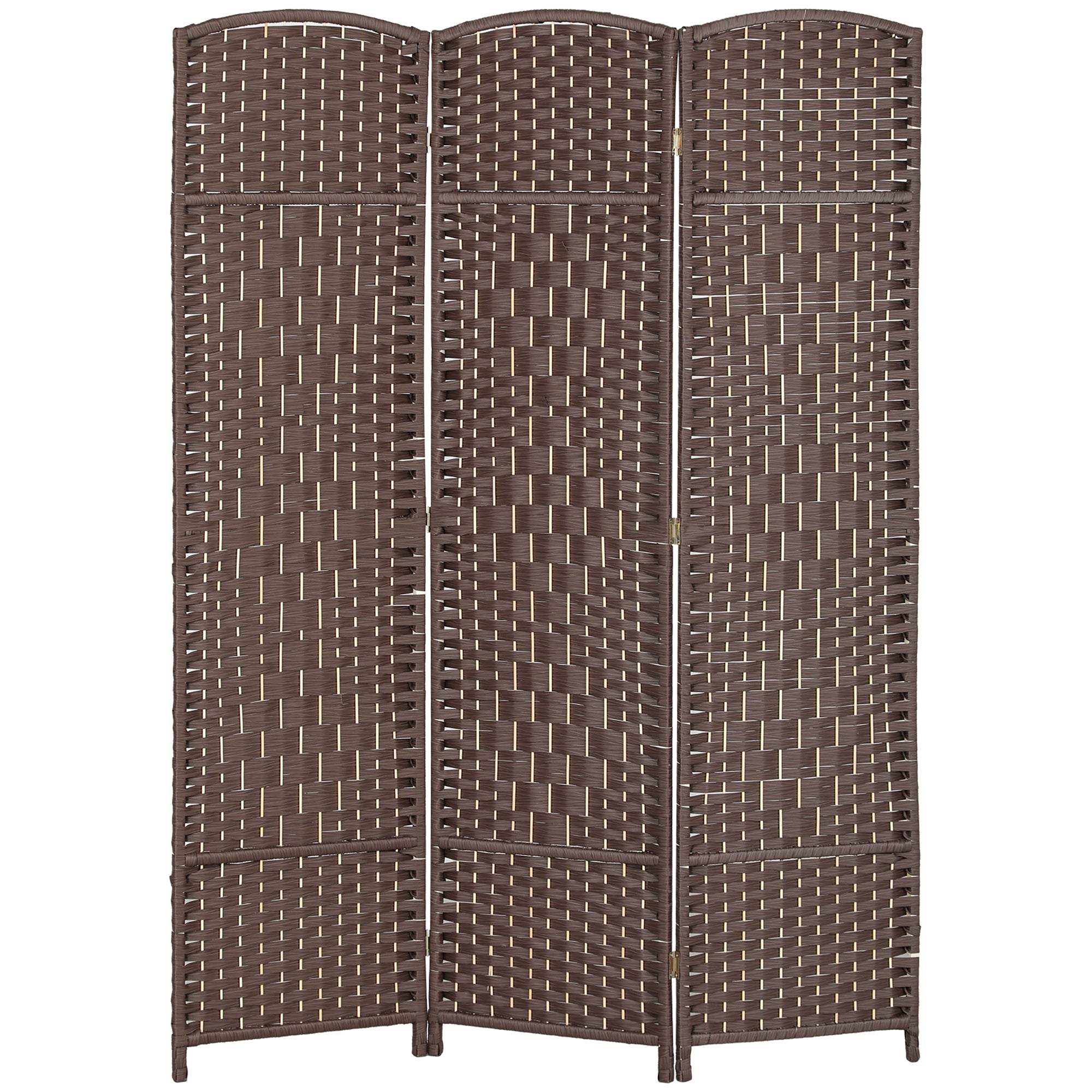 3 Panel 6' Tall Privacy Screen Freestanding Wood Partition, Brown