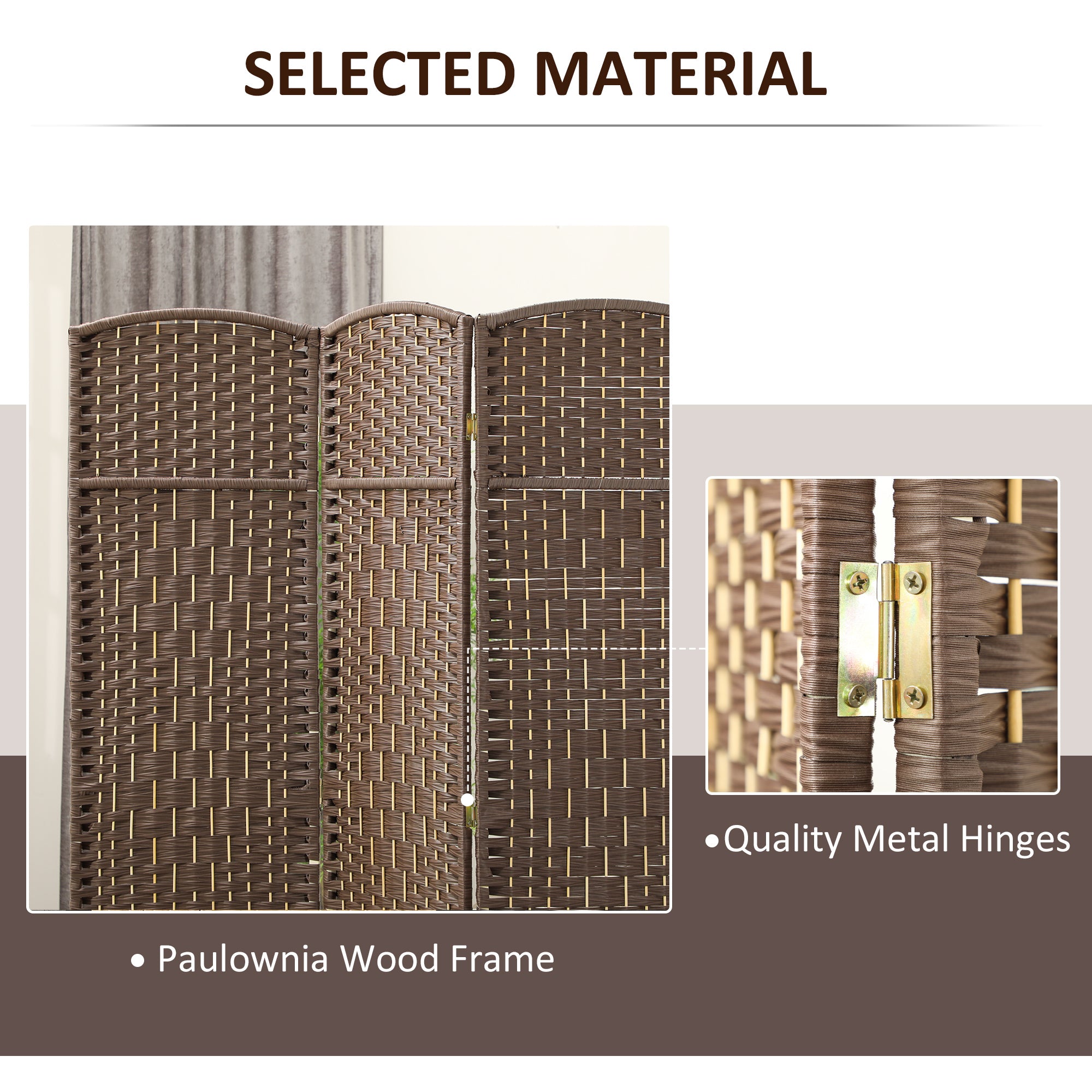 3 Panel 6' Tall Privacy Screen Freestanding Wood Partition, Brown - HOMCOM