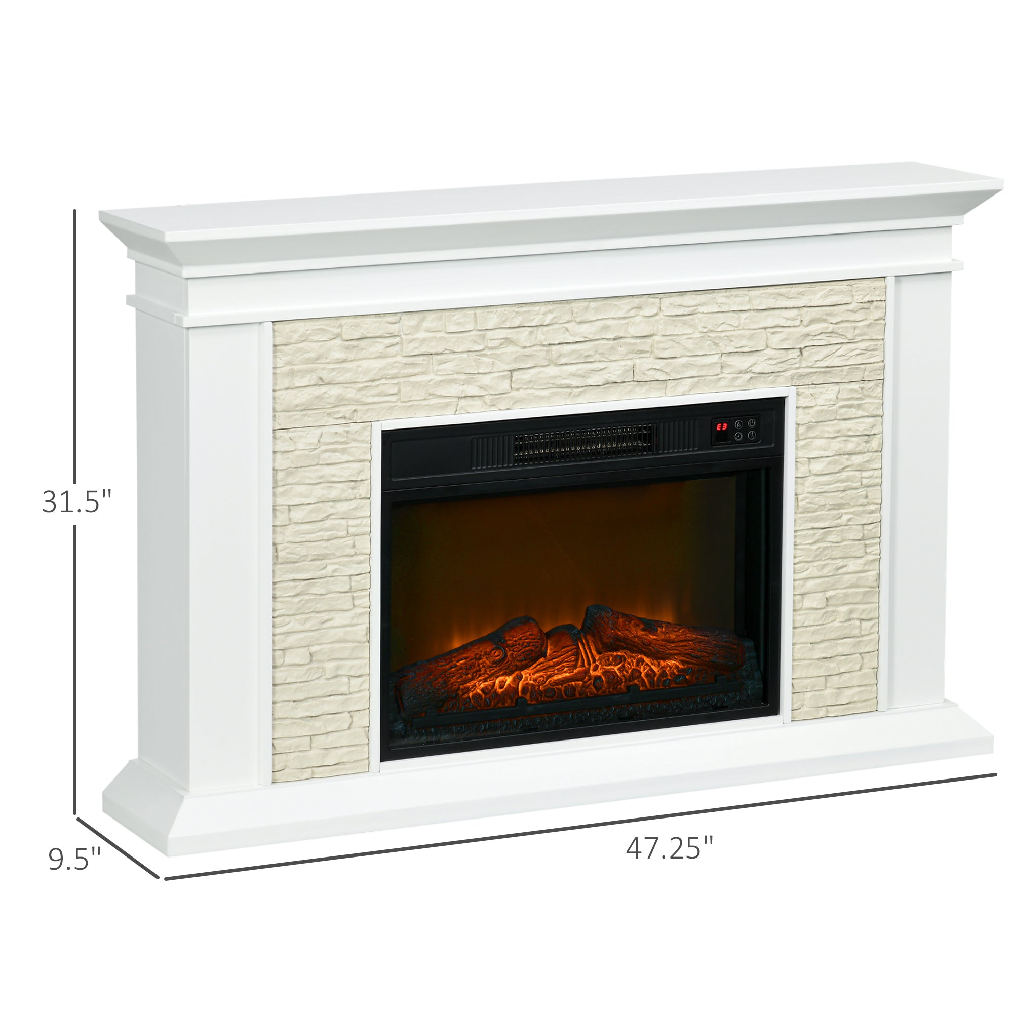 31.5" Freestanding Electric Fireplace Heater with Mantel & Remote Control, 1400W, White