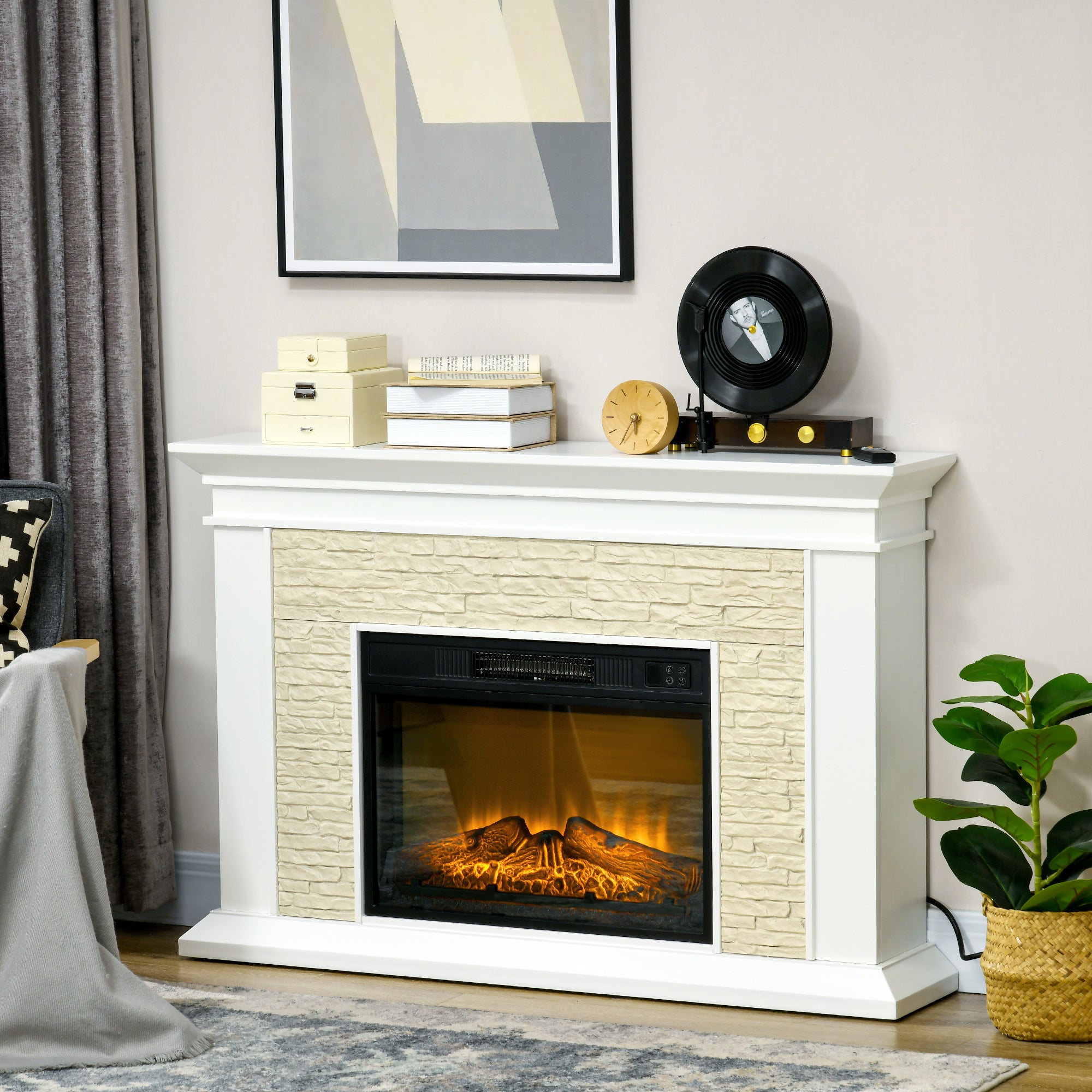 31.5" Freestanding Electric Fireplace Heater with Mantel & Remote Control, 1400W, White