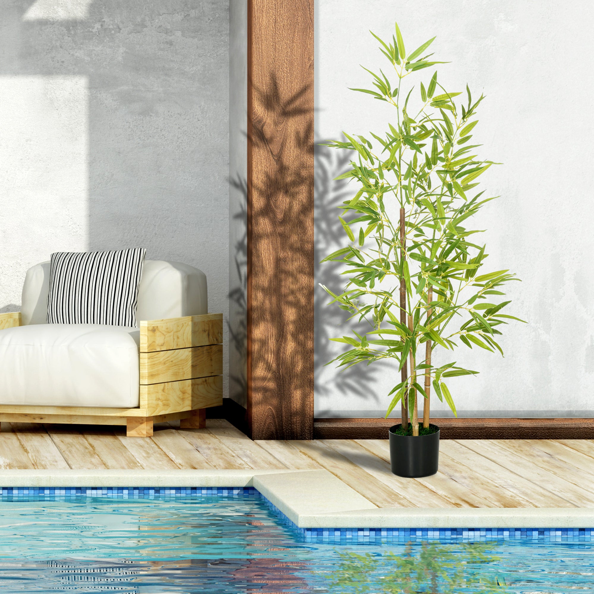 HOMCOM 4ft Set of 2 Artificial Bamboo with Pot, Indoor Fake Plants for Home Office Living Room Decor
