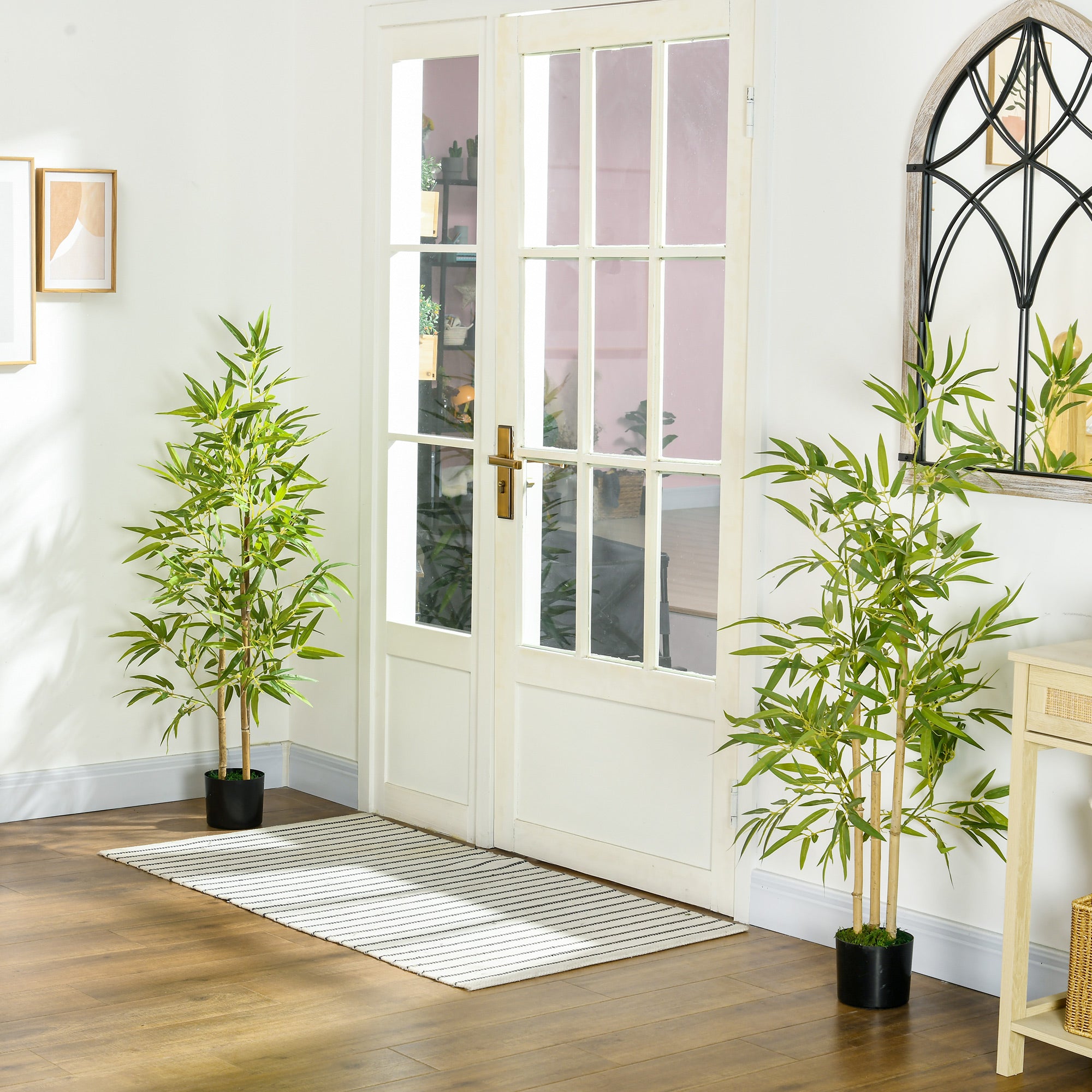 HOMCOM 4ft Set of 2 Artificial Bamboo with Pot, Indoor Fake Plants for Home Office Living Room Decor