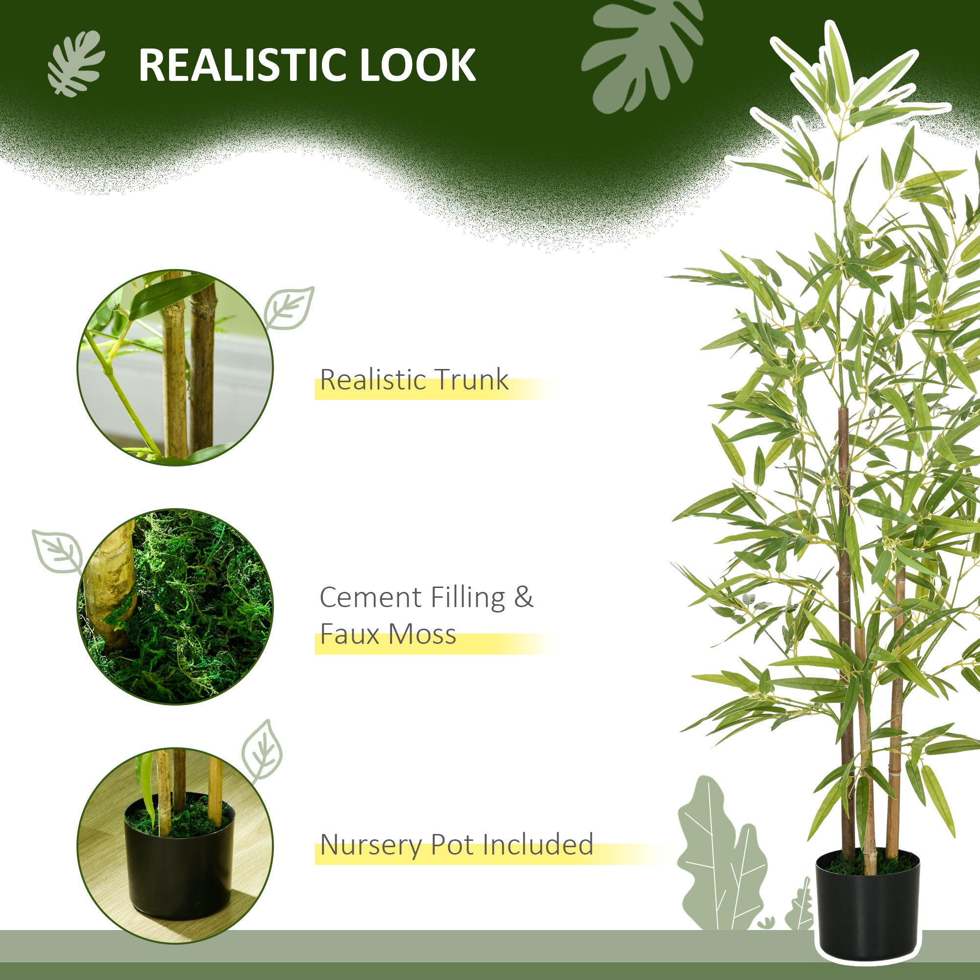 HOMCOM 4ft Set of 2 Artificial Bamboo with Pot, Indoor Fake Plants for Home Office Living Room Decor