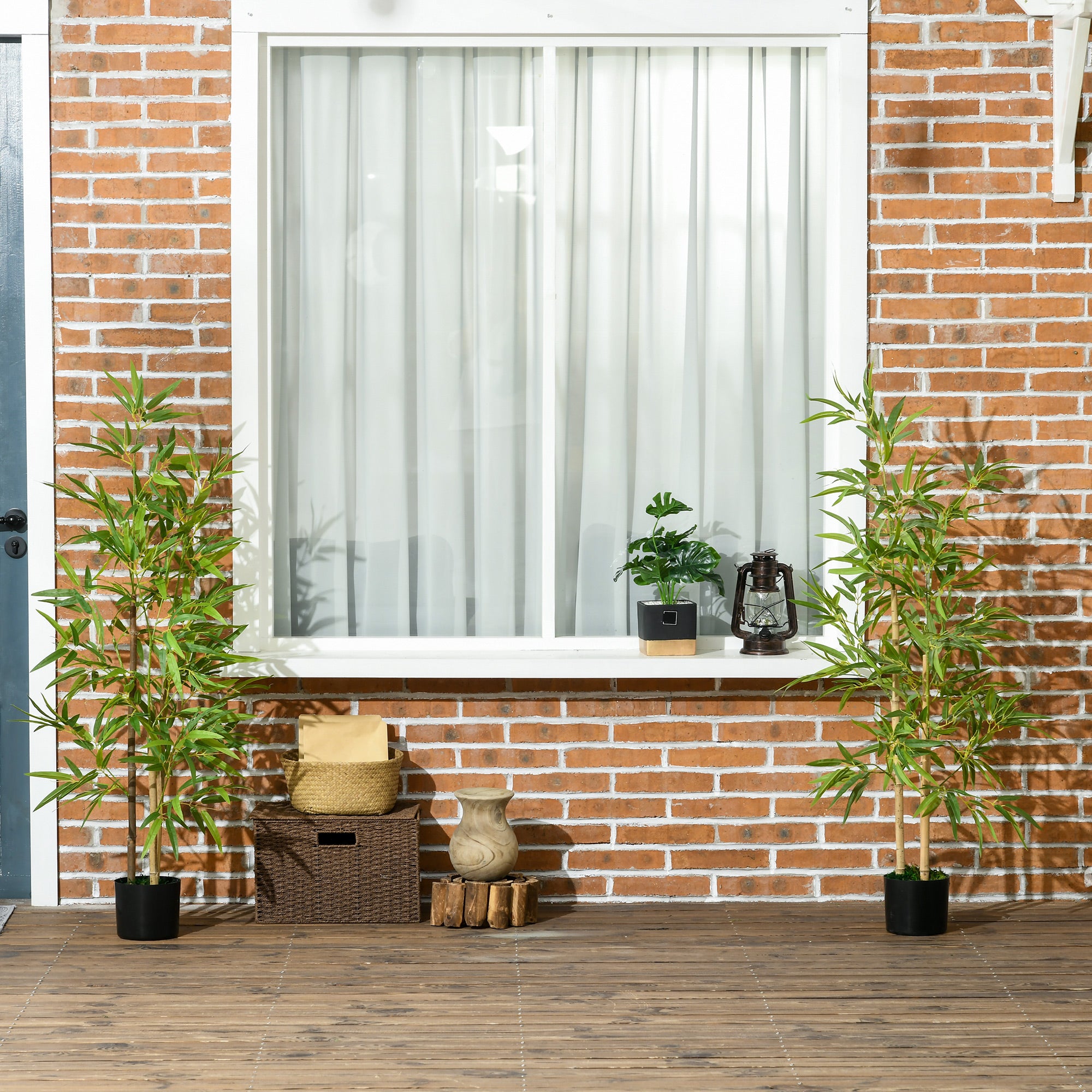 HOMCOM 4ft Set of 2 Artificial Bamboo with Pot, Indoor Fake Plants for Home Office Living Room Decor