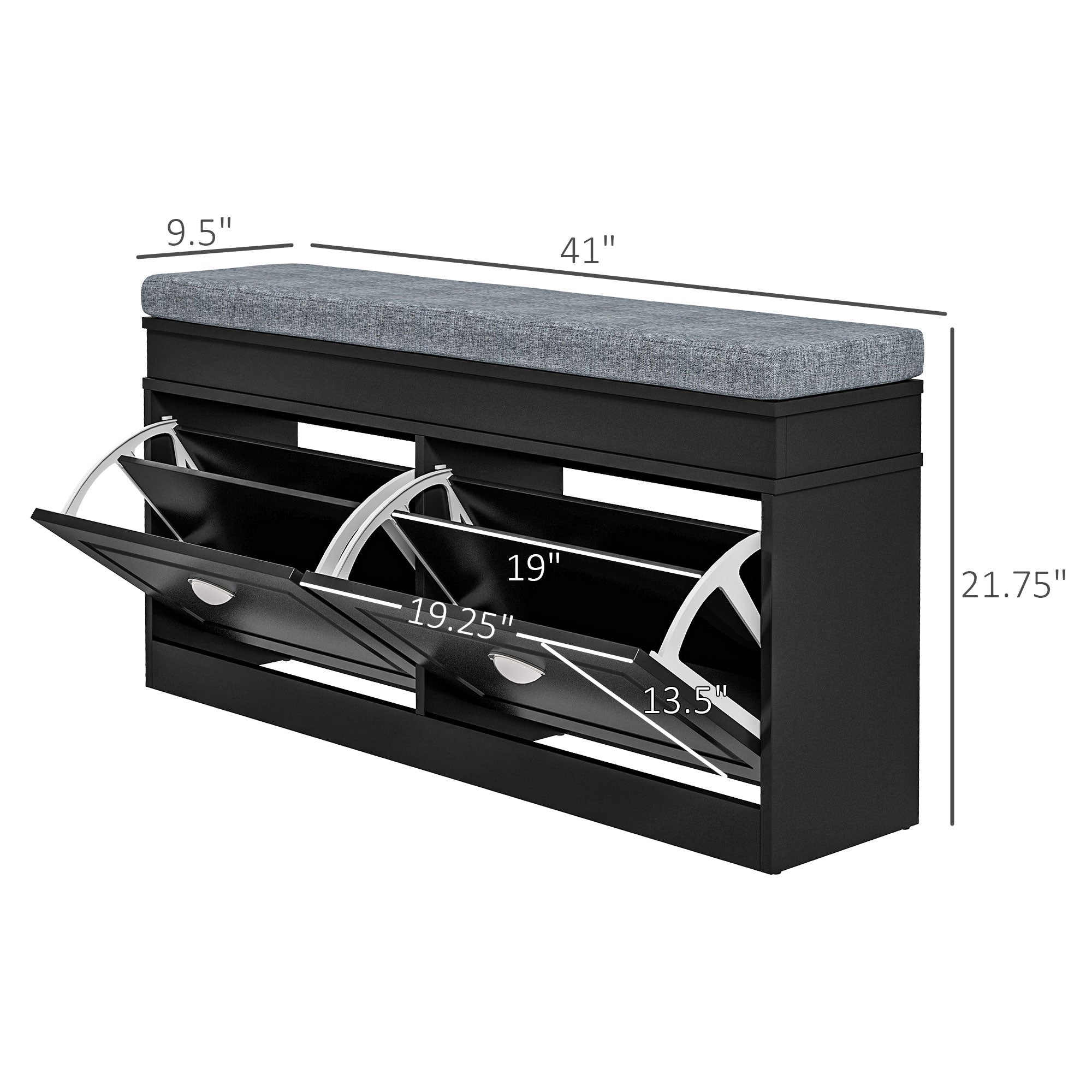 Modern Shoe Storage Bench w/ Cushion & 2 Drawers, Entryway Bench, Holds 8 Pairs, Black