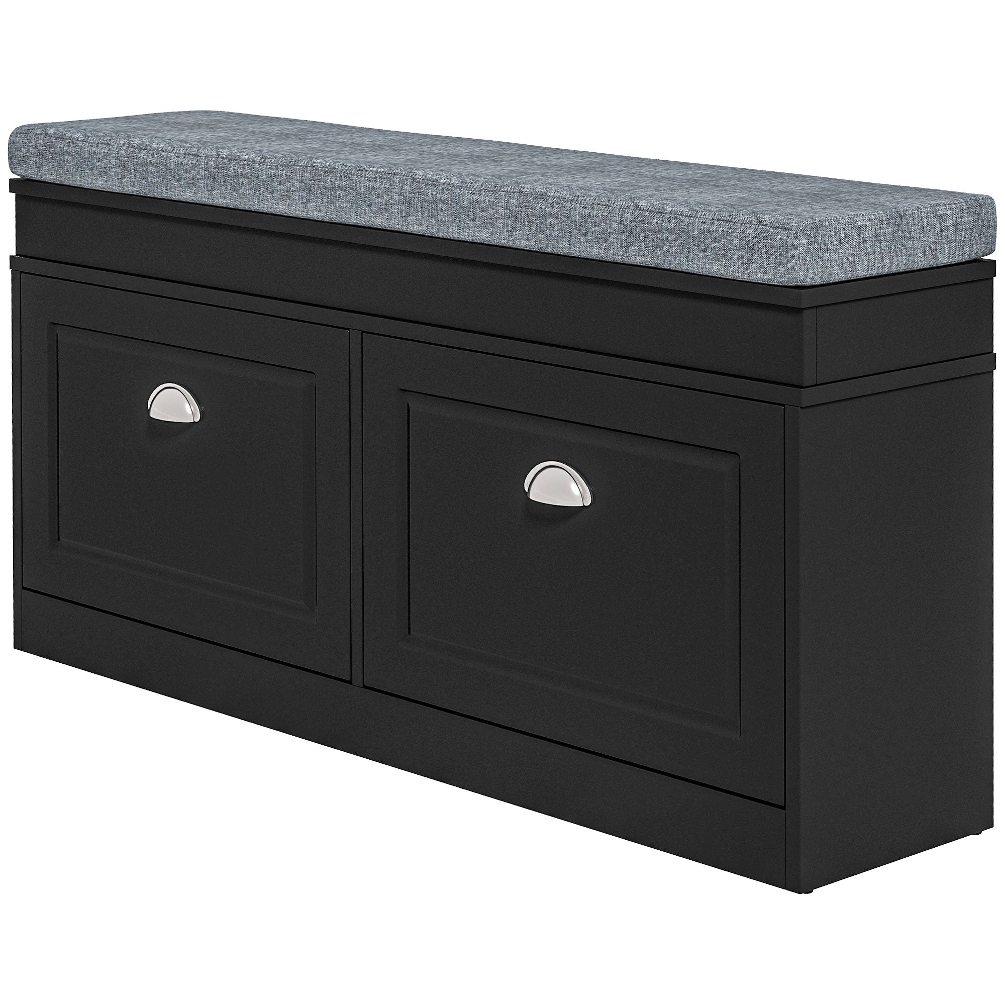 Modern Shoe Storage Bench w/ Cushion & 2 Drawers, Entryway Bench, Holds 8 Pairs, Black