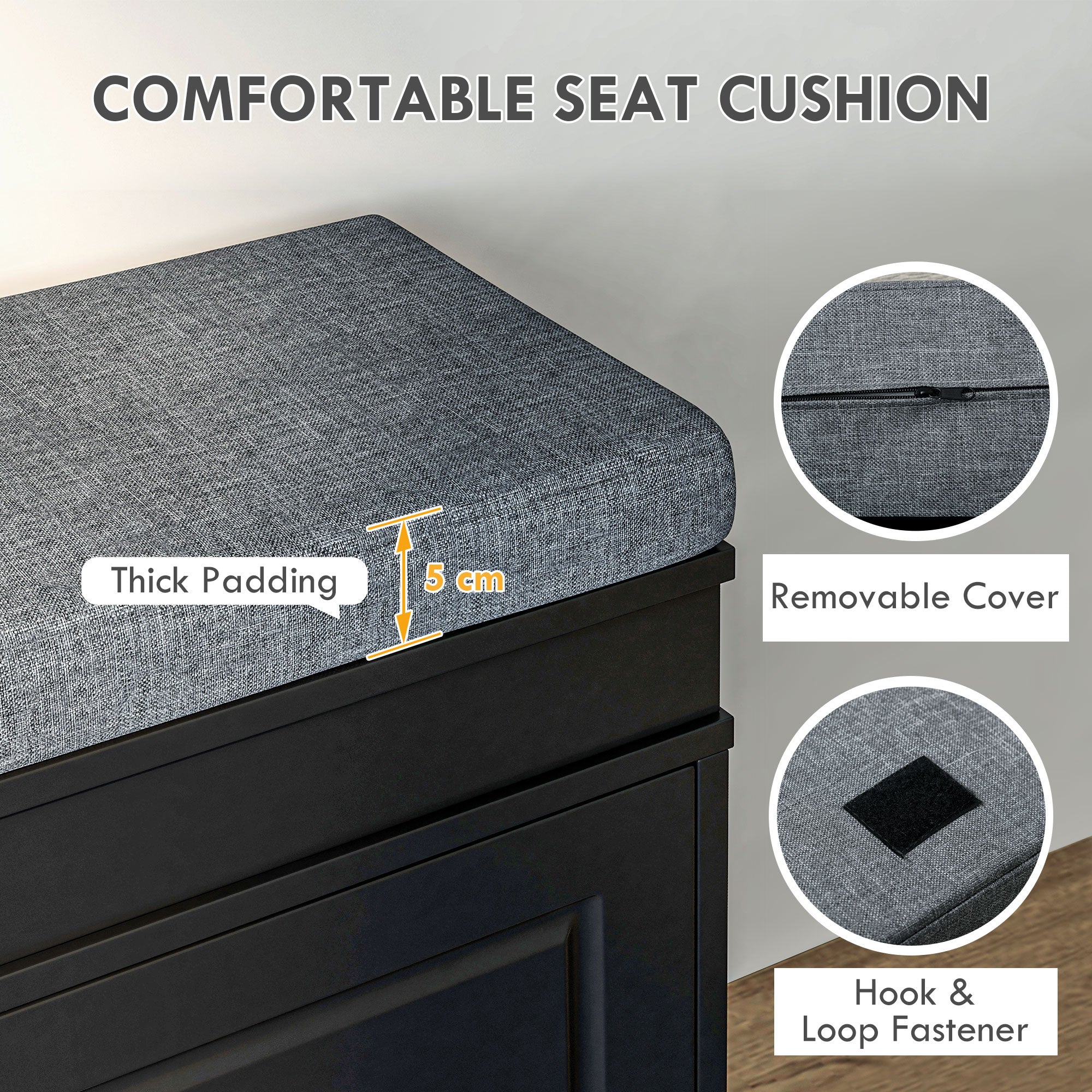 Modern Shoe Storage Bench w/ Cushion & 2 Drawers, Entryway Bench, Holds 8 Pairs, Black