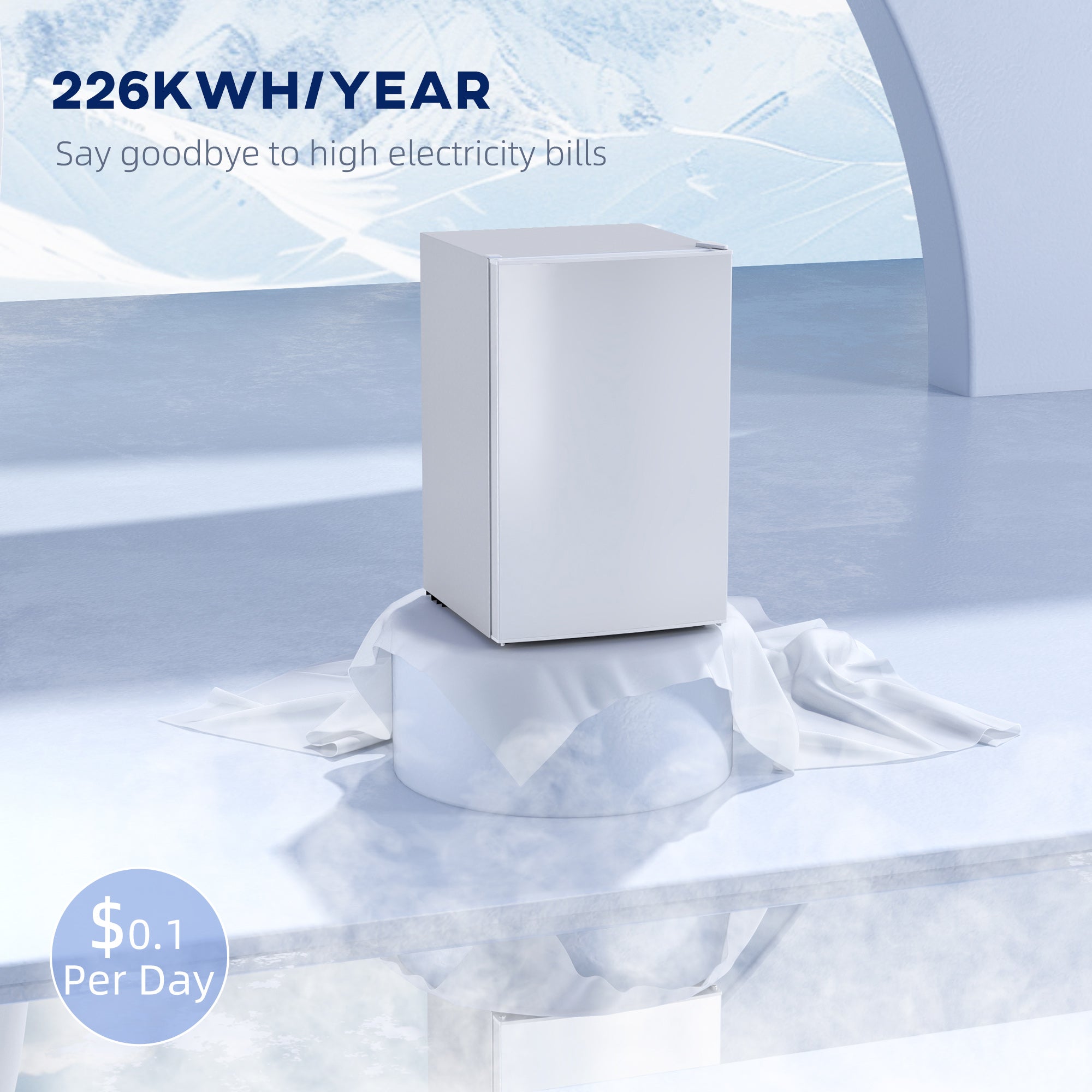 HOMCOM 4.5 Cu.Ft Mini Fridge with Freezer, Single Door Compact Refrigerator with Adjustable Thermostat, Reversible Door, Mini Refrigerator for Bedroom, Dorm, Home Office, Energy Efficient, White