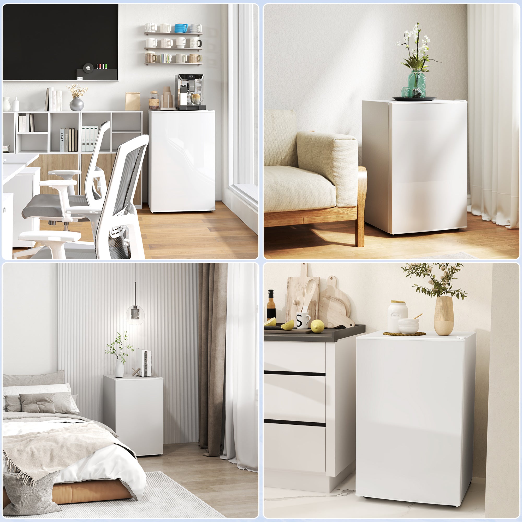 HOMCOM 4.5 Cu.Ft Mini Fridge with Freezer, Single Door Compact Refrigerator with Adjustable Thermostat, Reversible Door, Mini Refrigerator for Bedroom, Dorm, Home Office, Energy Efficient, White