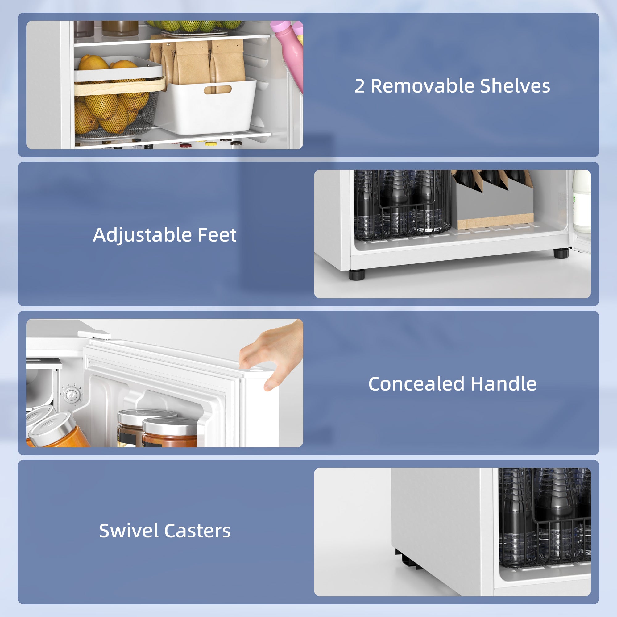 HOMCOM 4.5 Cu.Ft Mini Fridge with Freezer, Single Door Compact Refrigerator with Adjustable Thermostat, Reversible Door, Mini Refrigerator for Bedroom, Dorm, Home Office, Energy Efficient, White