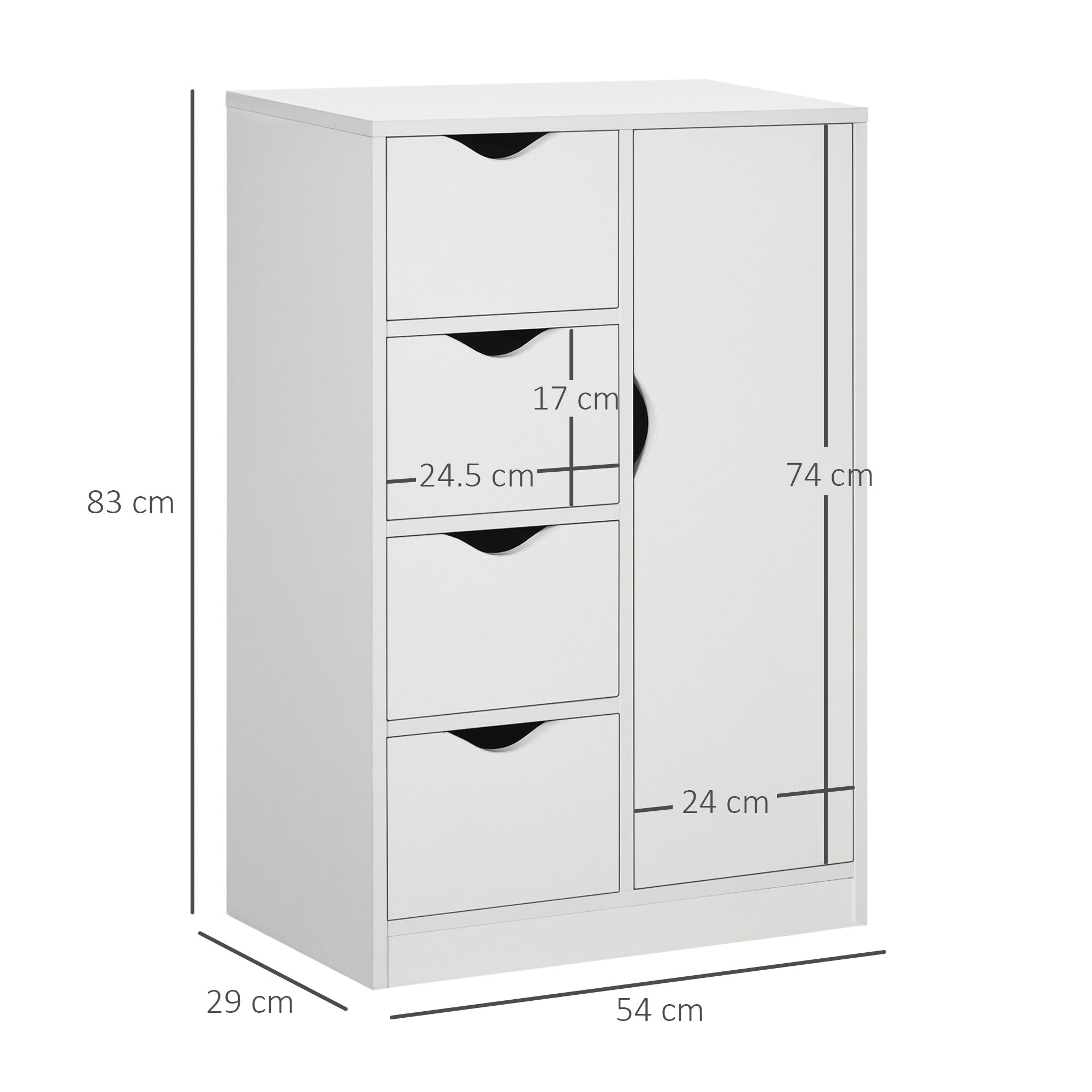 HOMCOM Bathroom Floor Cabinet, Freestanding Storage Unit with 4 Drawers and Door Cupboard for Living Room, Kitchen, Bedroom, White