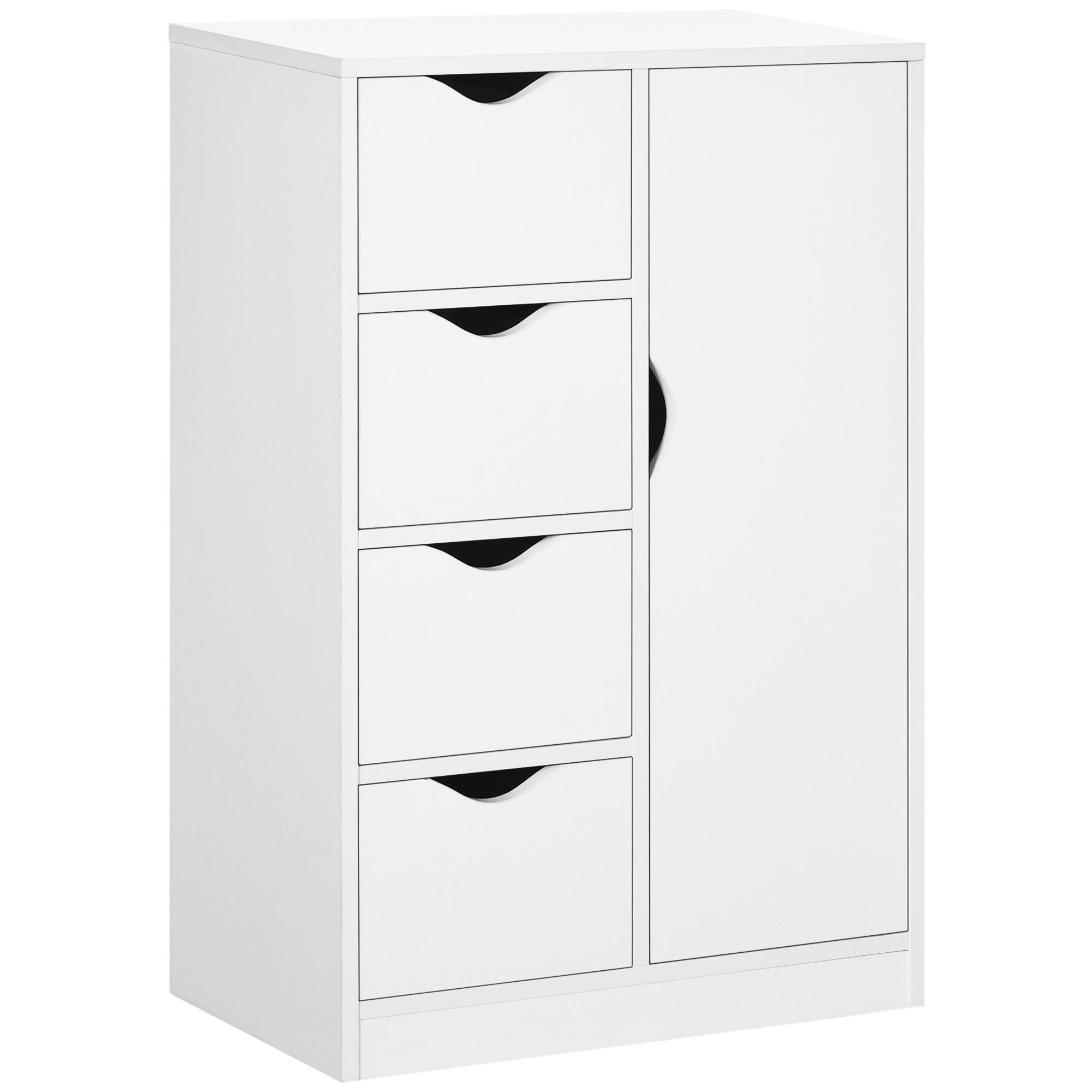 HOMCOM Bathroom Floor Cabinet, Freestanding Storage Unit with 4 Drawers and Door Cupboard for Living Room, Kitchen, Bedroom, White