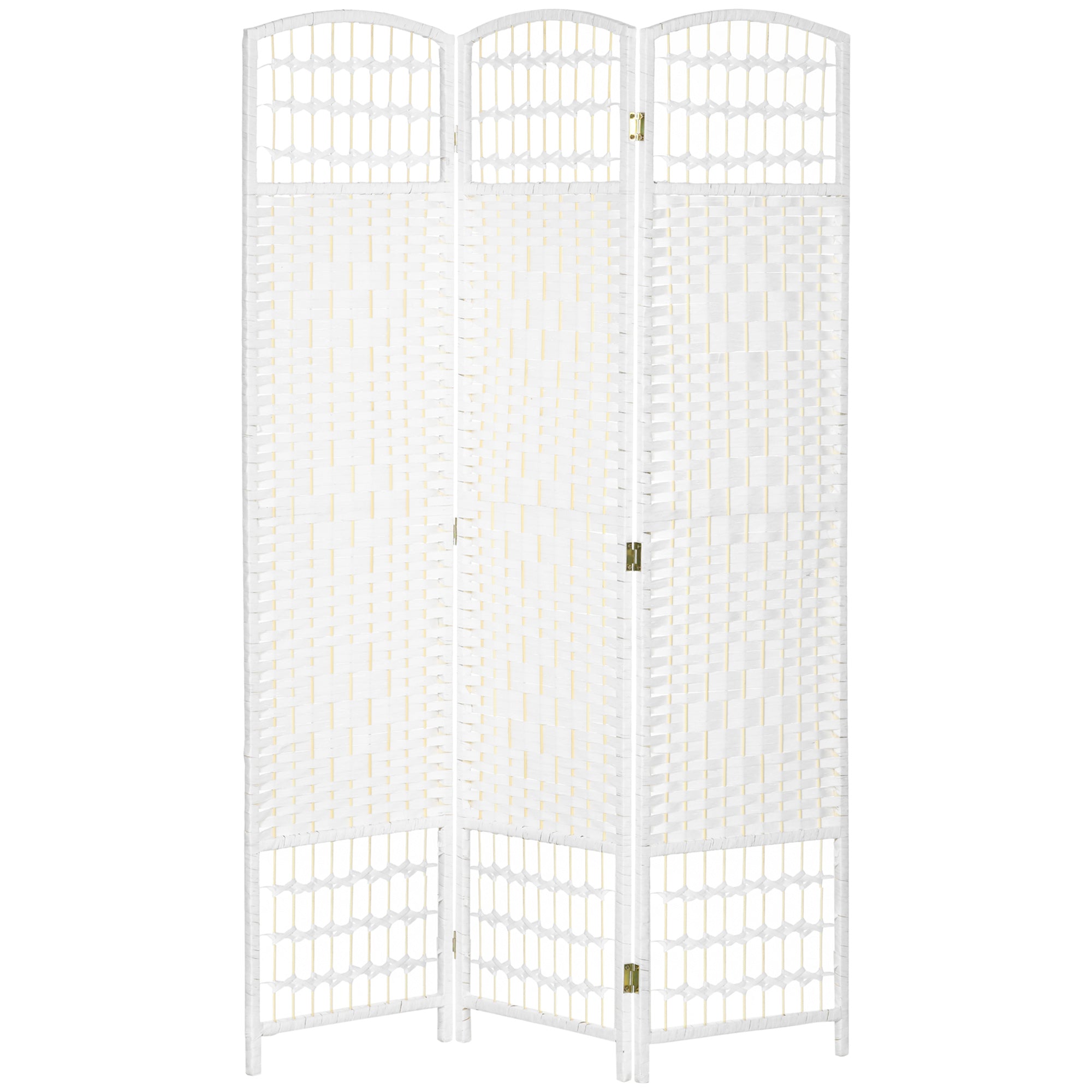 3 Panel Folding Room Divider, Portable Privacy Screen, Wave Fiber, White